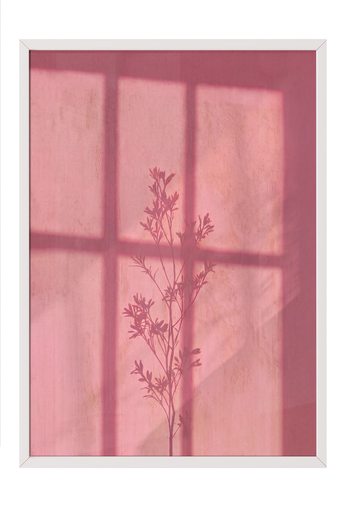 Pembe Gölgedeki Bitki Silüeti Poster – Beyaz Çerçeveli Tablo