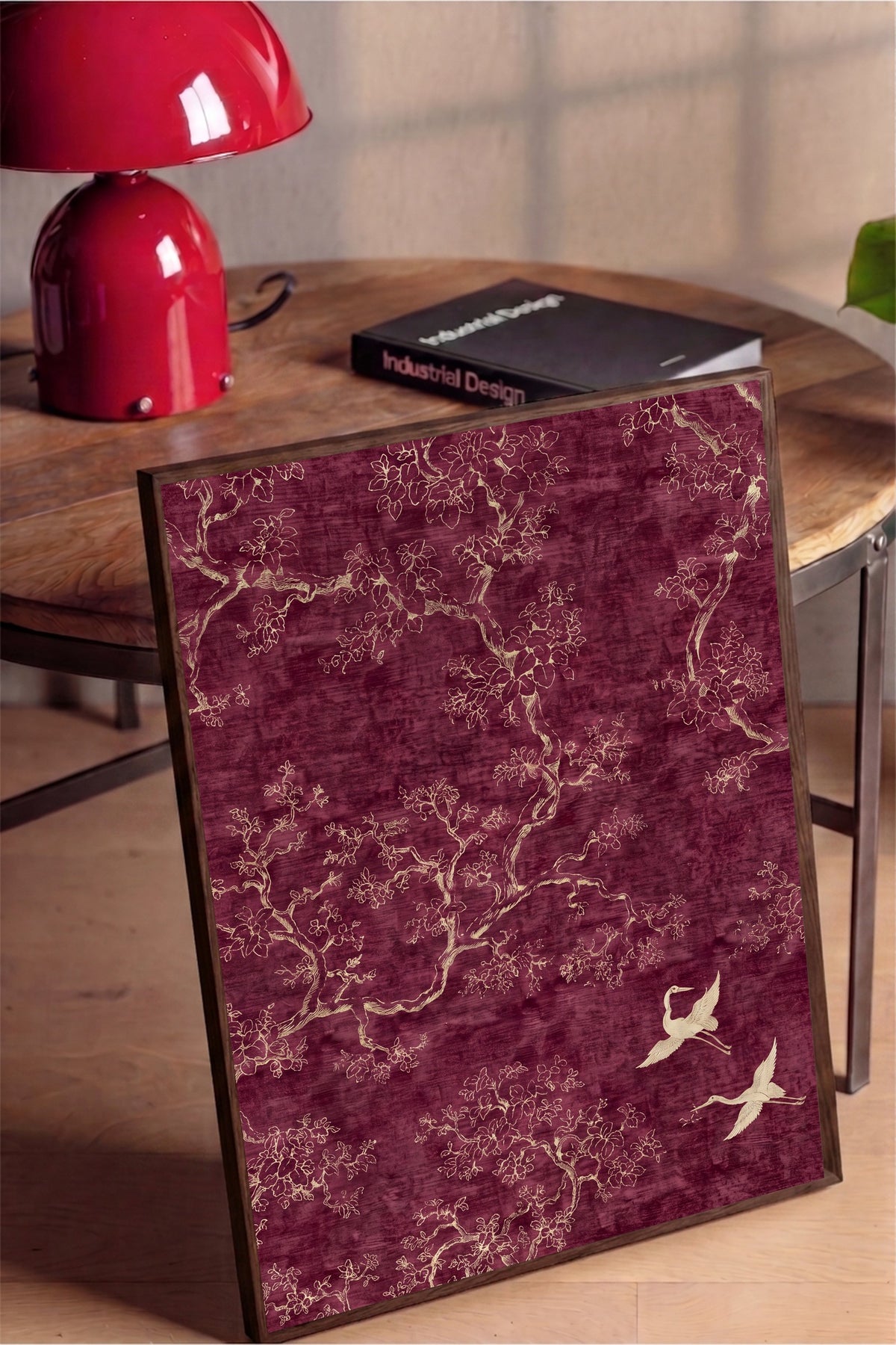 Doğa Motifli Kuş ve Ağaçlar Poster – Kahverengi Çerçeveli Tablo