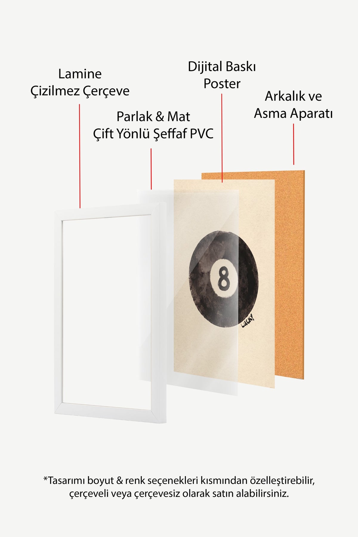 8 Lucky Poster – Beyaz Çerçeveli Tablo