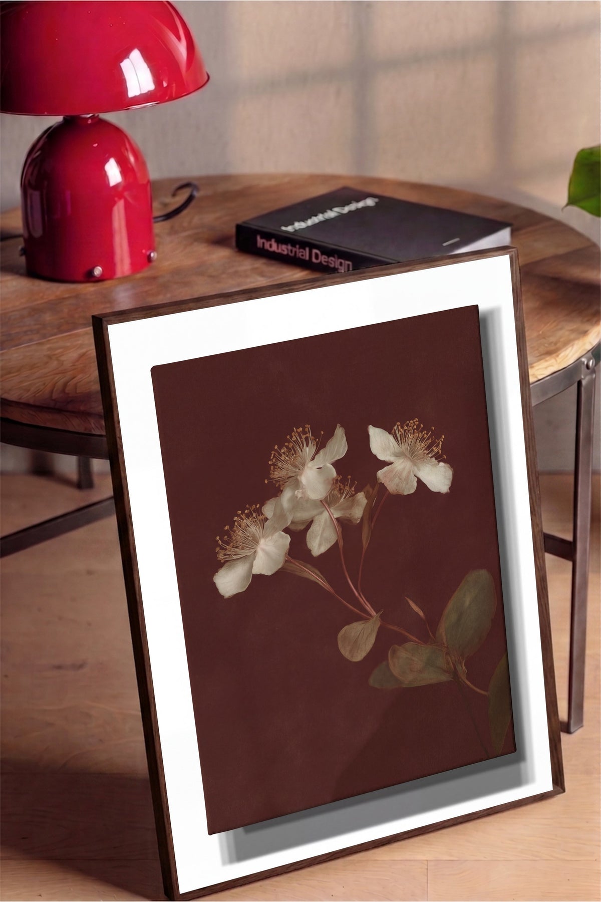 Koyu Fon Üzerinde Çiçekler Poster – Kahverengi Çerçeveli Tablo
