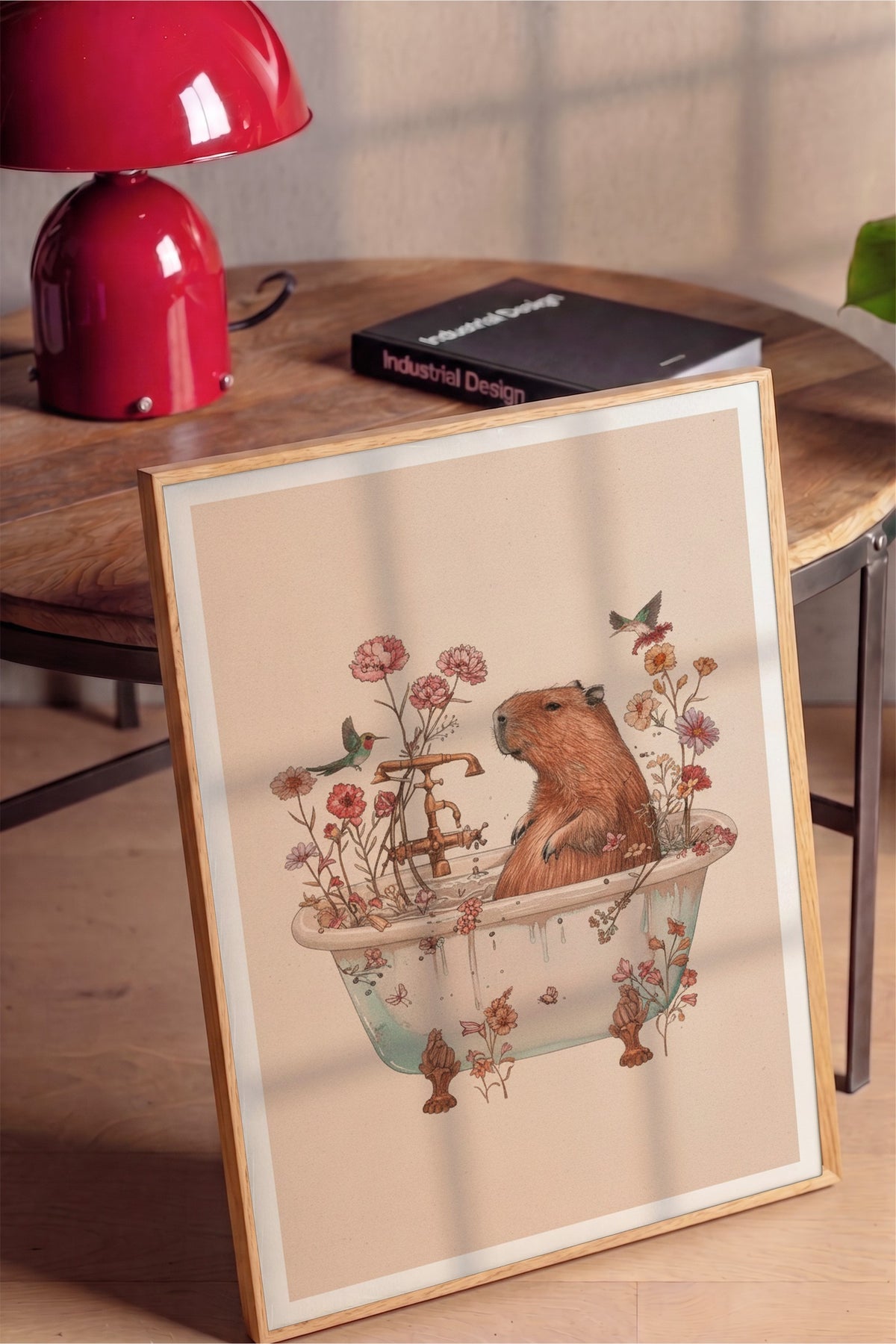 Çiçekli Küvette Kapibara Poster – Ahşap Çerçeveli Tablo