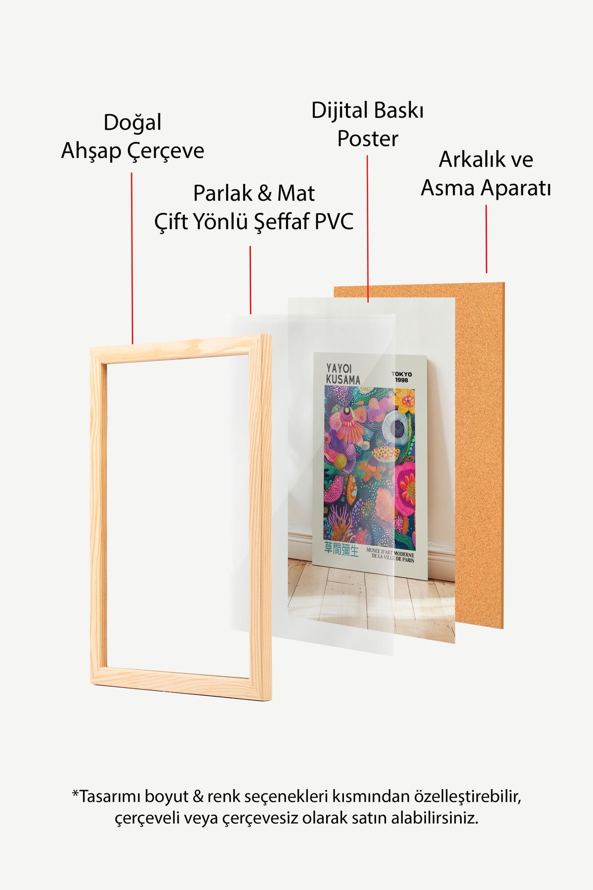 Renkli Çiçek Bahçesi Kompozisyonu Poster – Ahşap Çerçeveli Tablo