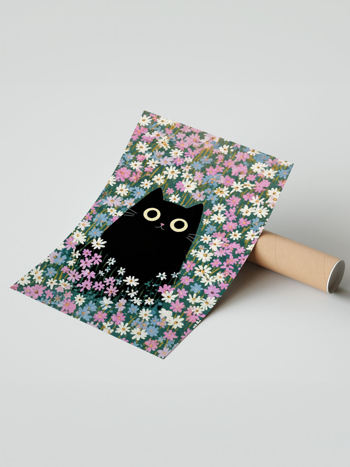 Papatya Bahçesinde Kedi Çerçevesiz Poster