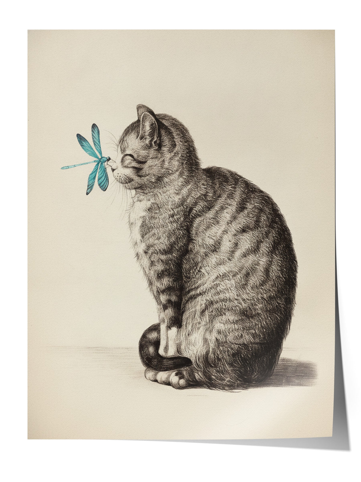 Yusufçuklu Yavru Kedi Çizimi Çerçevesiz Poster