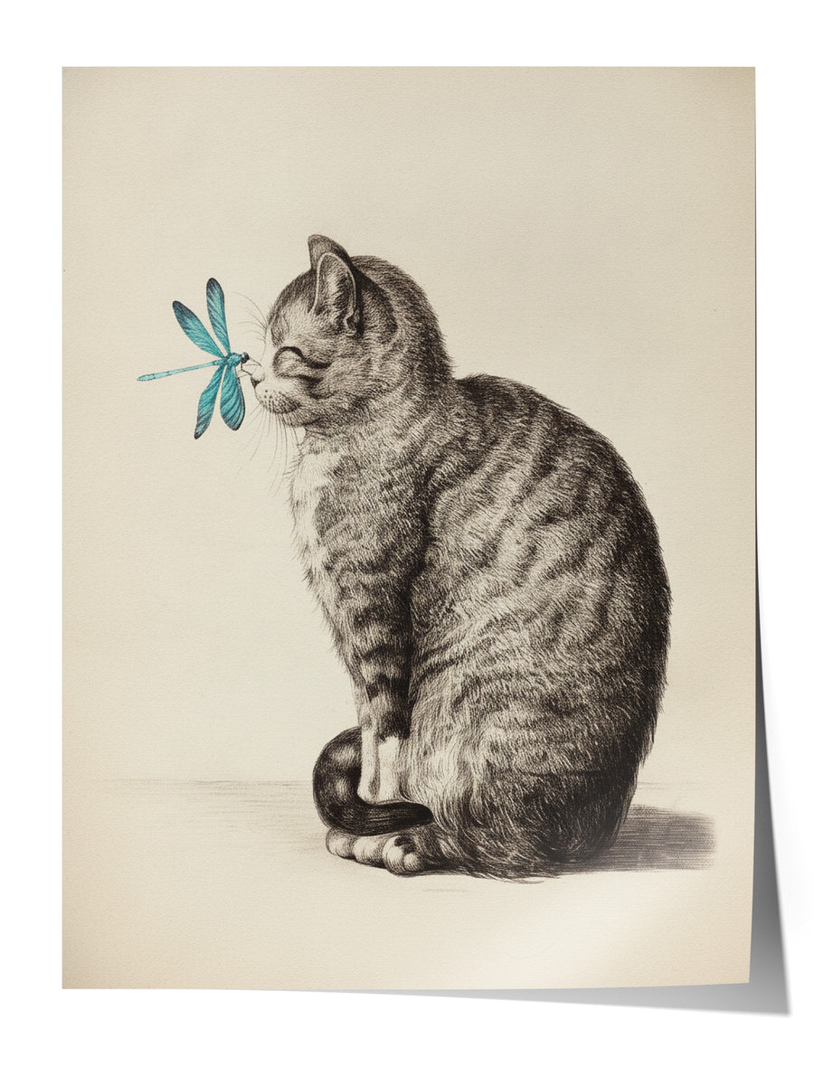 Yusufçuklu Yavru Kedi Çizimi Çerçevesiz Poster