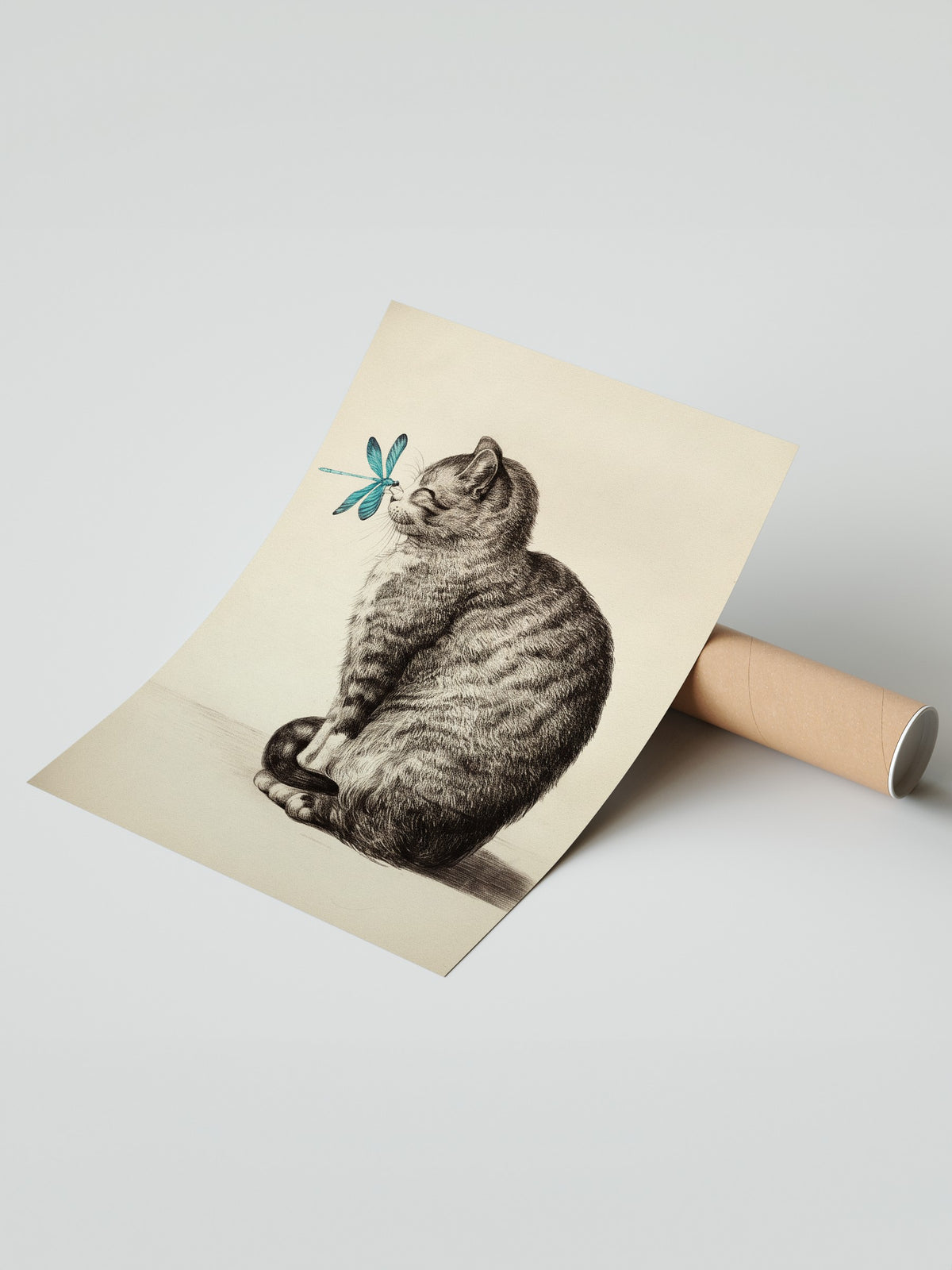 Yusufçuklu Yavru Kedi Çizimi Çerçevesiz Poster