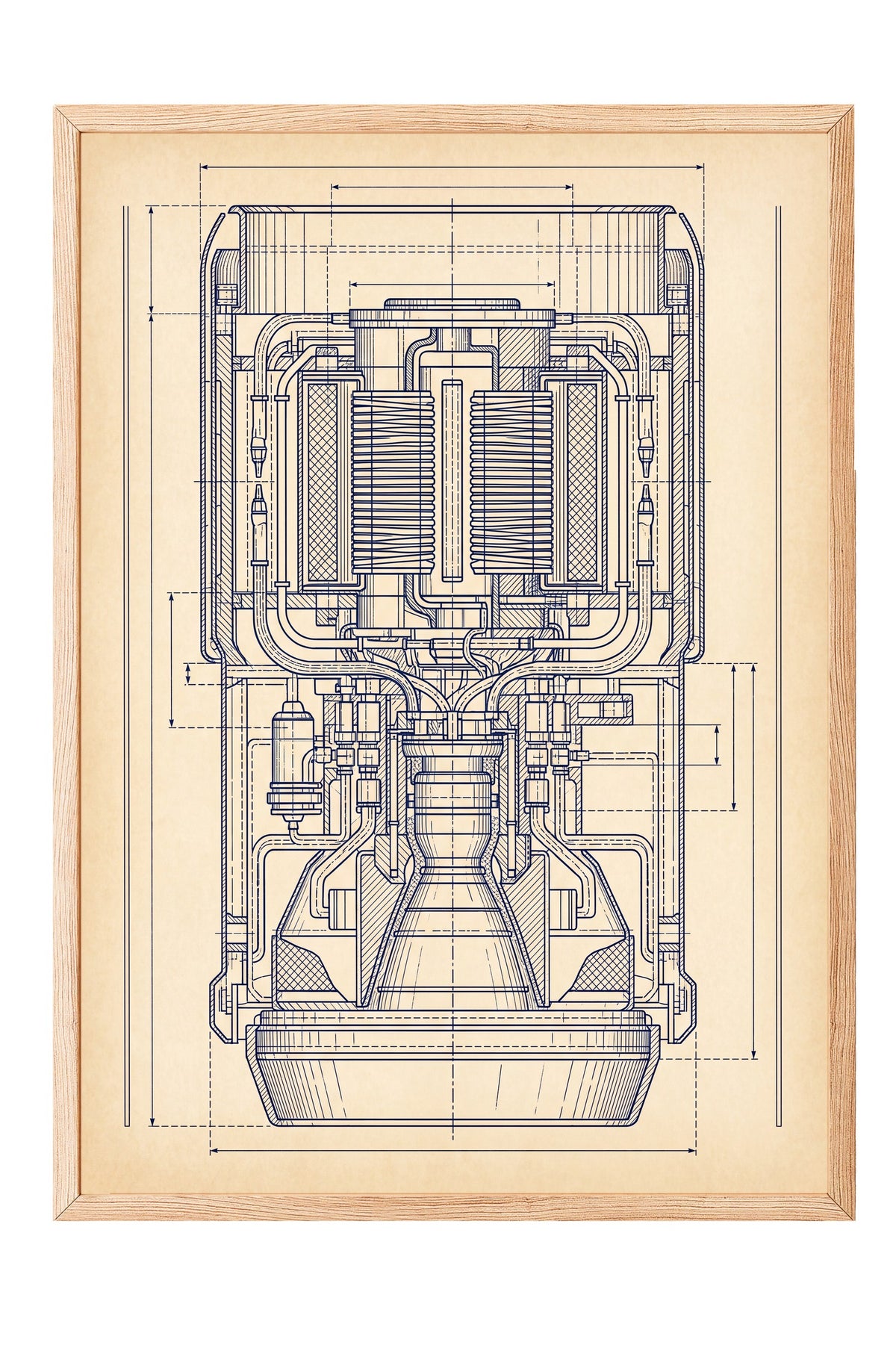 Roket Motoru Teknik Şeması Poster – Ahşap Çerçeveli Tablo