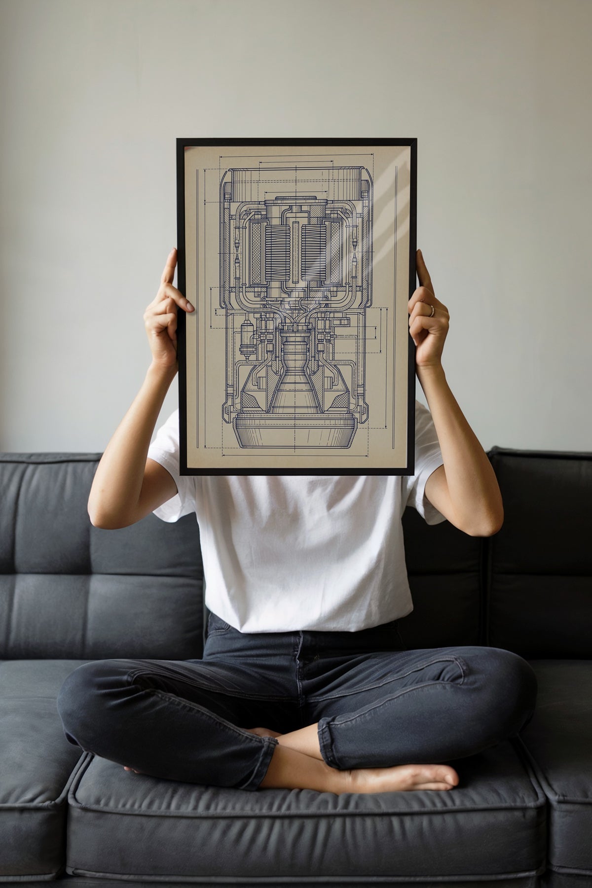 Roket Motoru Teknik Şeması Poster – Siyah Çerçeveli Tablo