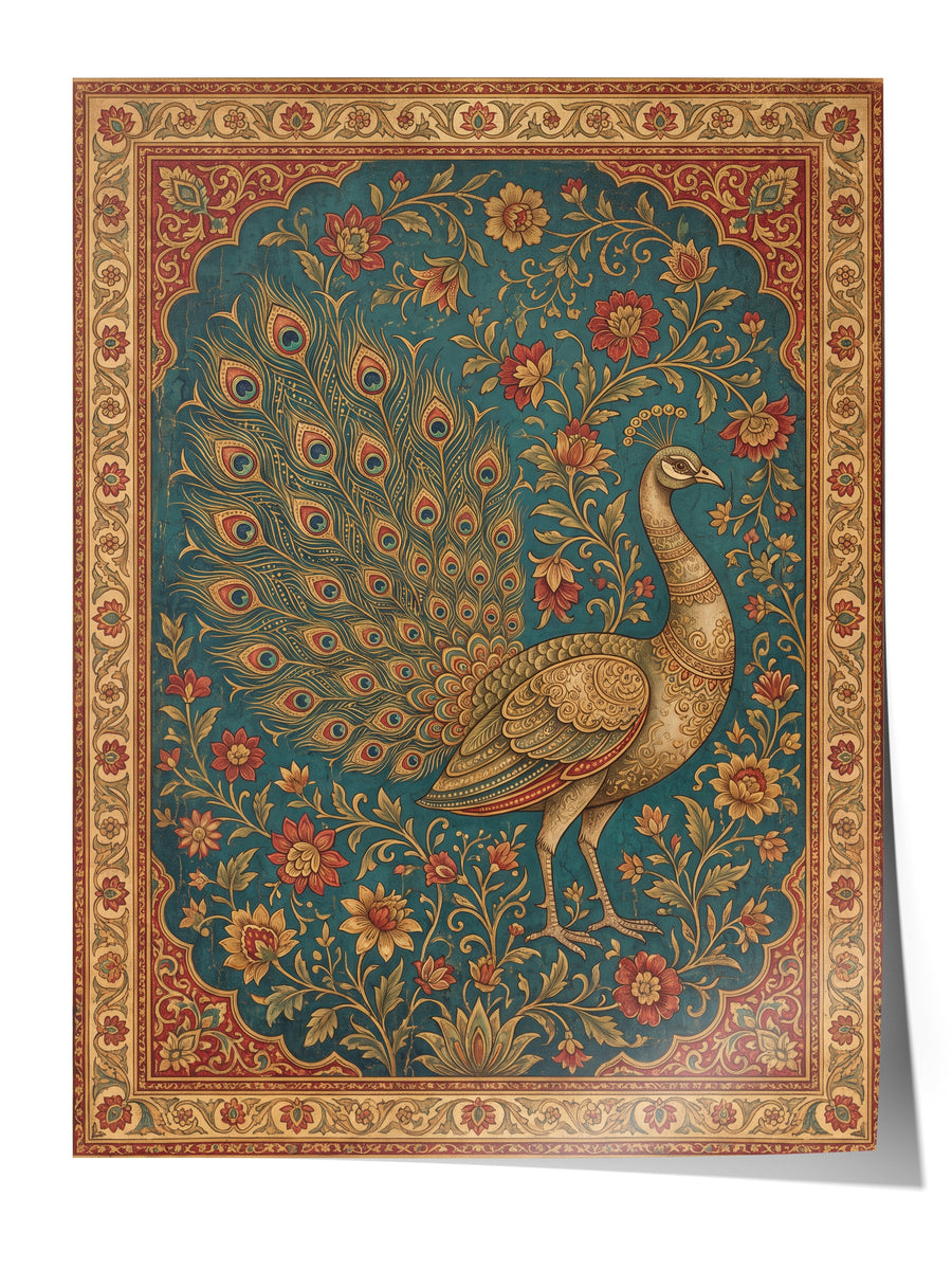 Süslemeli Tavus Kuşu Deseni Çerçevesiz Poster