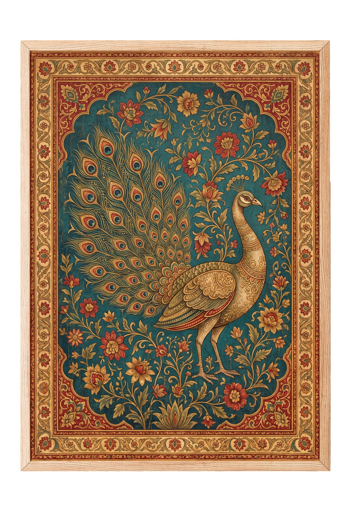 Süslemeli Tavus Kuşu Deseni Poster – Ahşap Çerçeveli Tablo