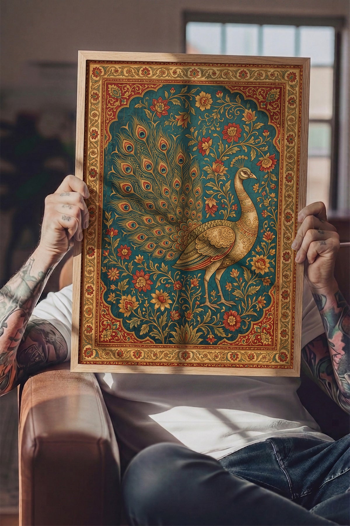 Süslemeli Tavus Kuşu Deseni Poster – Ahşap Çerçeveli Tablo