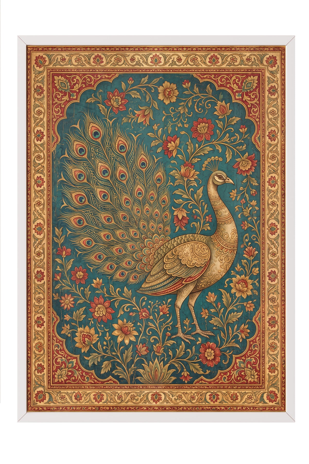Süslemeli Tavus Kuşu Deseni Poster – Beyaz Çerçeveli Tablo