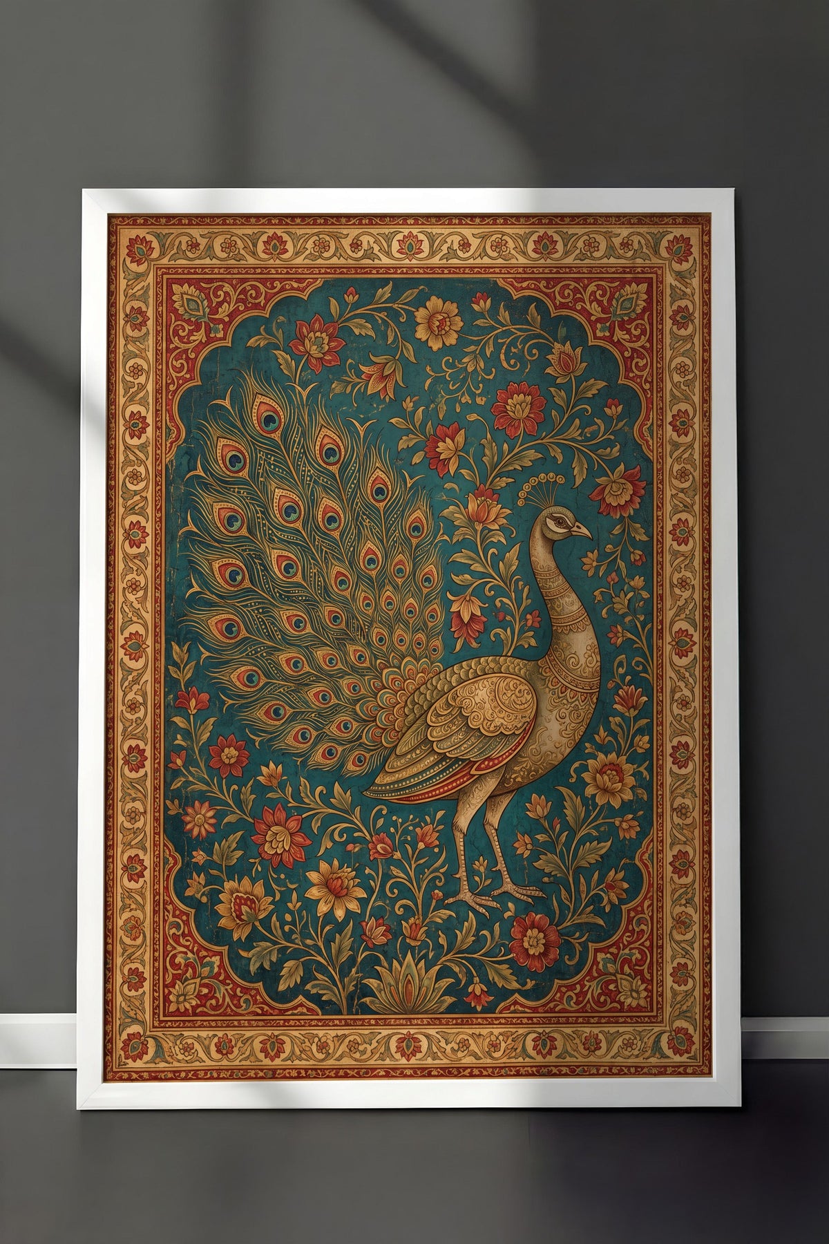 Süslemeli Tavus Kuşu Deseni Poster – Beyaz Çerçeveli Tablo