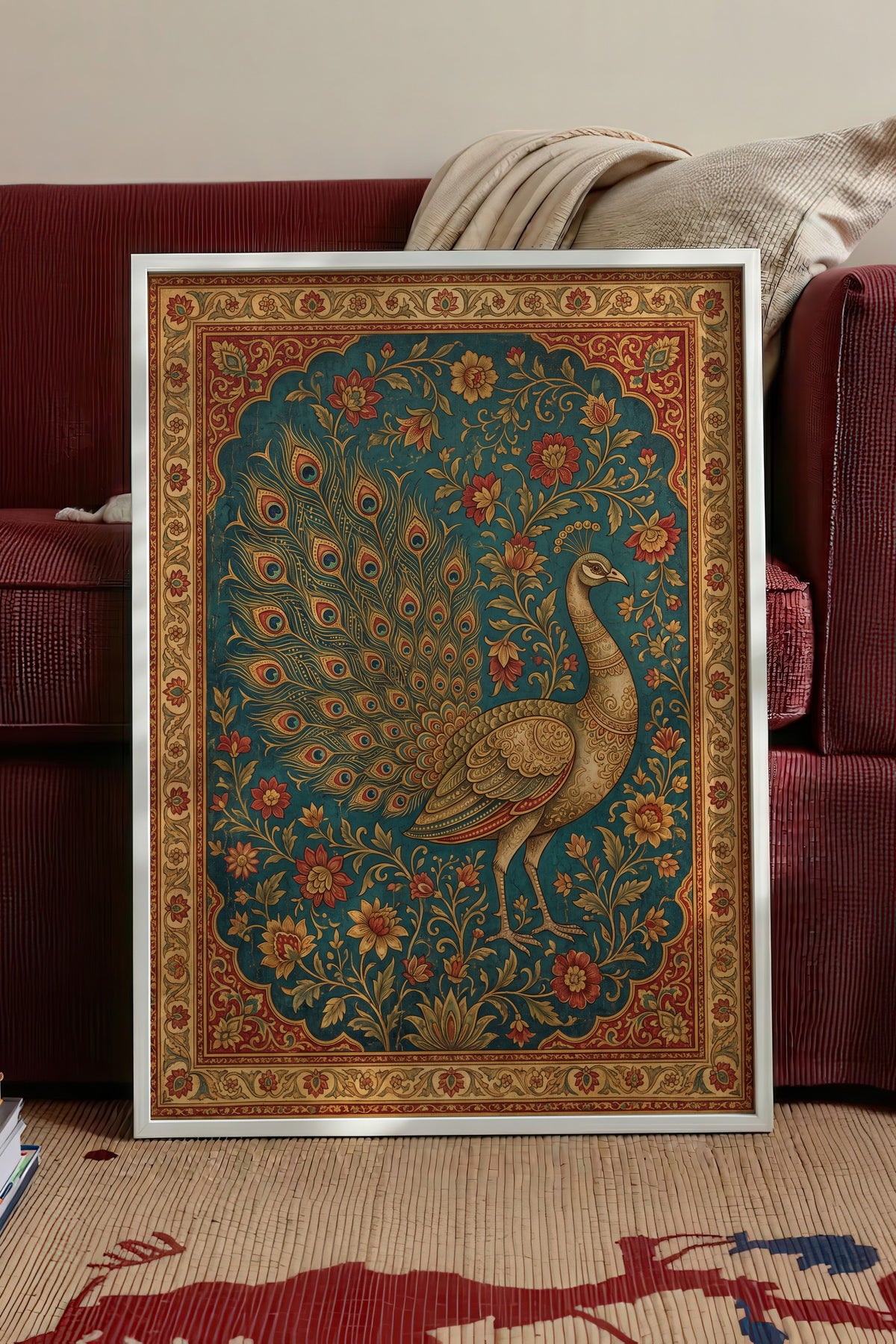 Süslemeli Tavus Kuşu Deseni Poster – Beyaz Çerçeveli Tablo