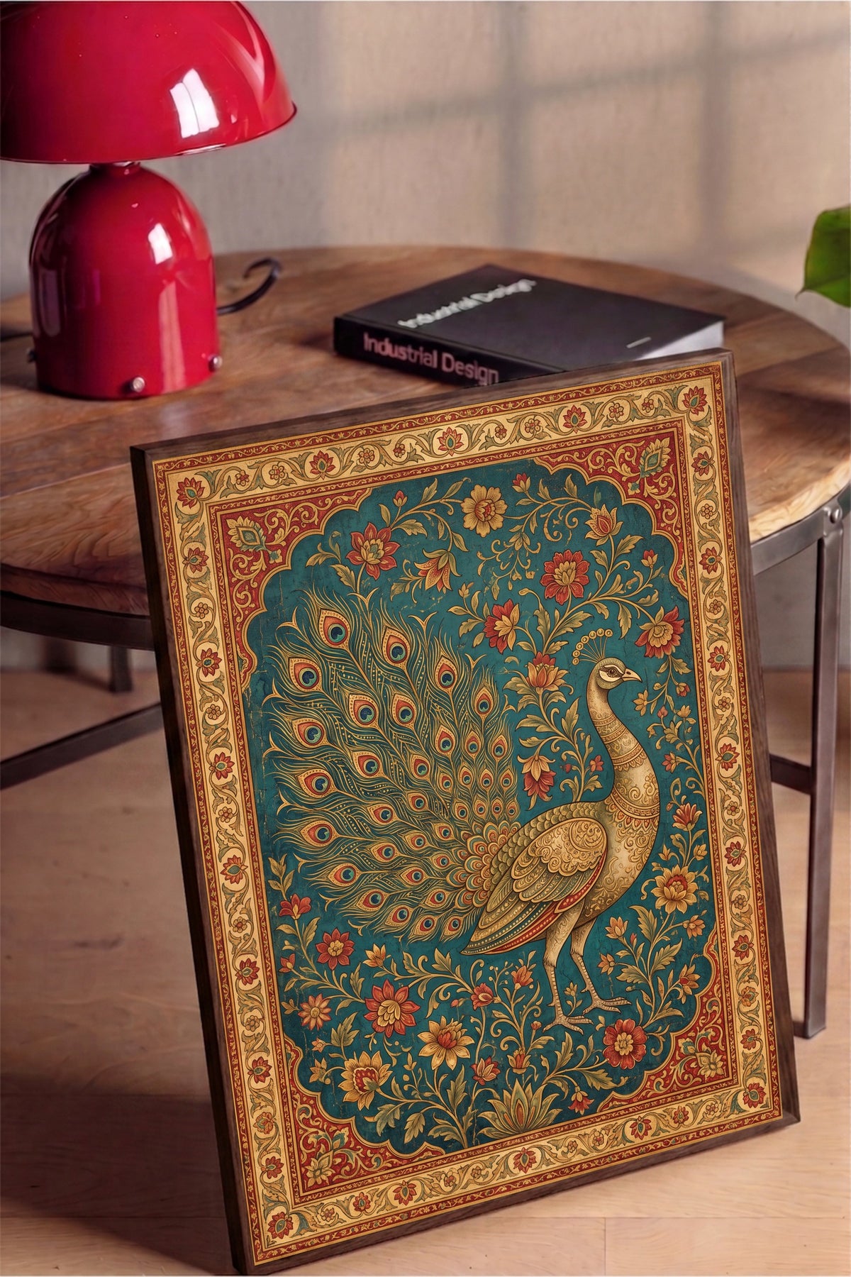 Süslemeli Tavus Kuşu Deseni Poster – Kahverengi Çerçeveli Tablo
