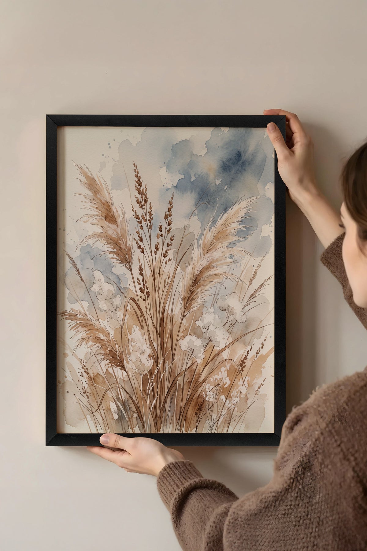 Kuru Otlar ve Pampas Rüzgarı Poster – Siyah Çerçeveli Tablo