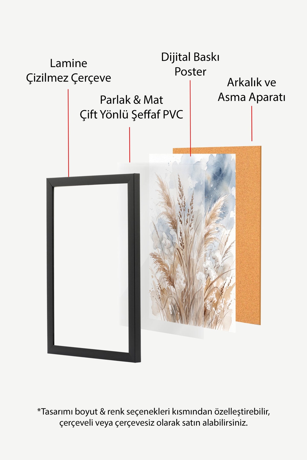 Kuru Otlar ve Pampas Rüzgarı Poster – Siyah Çerçeveli Tablo