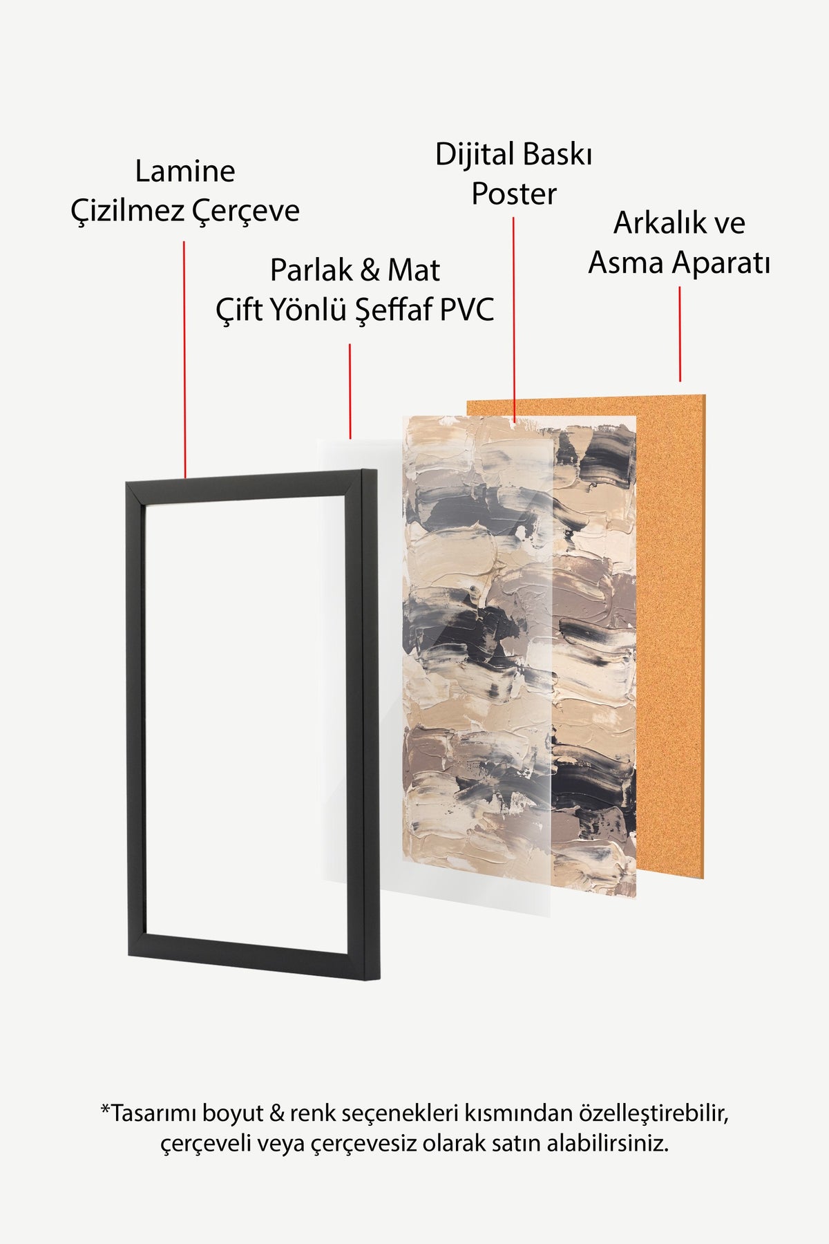 Toprak Tonlarında Soyut Fırça Dokuları Poster – Siyah Çerçeveli Tablo