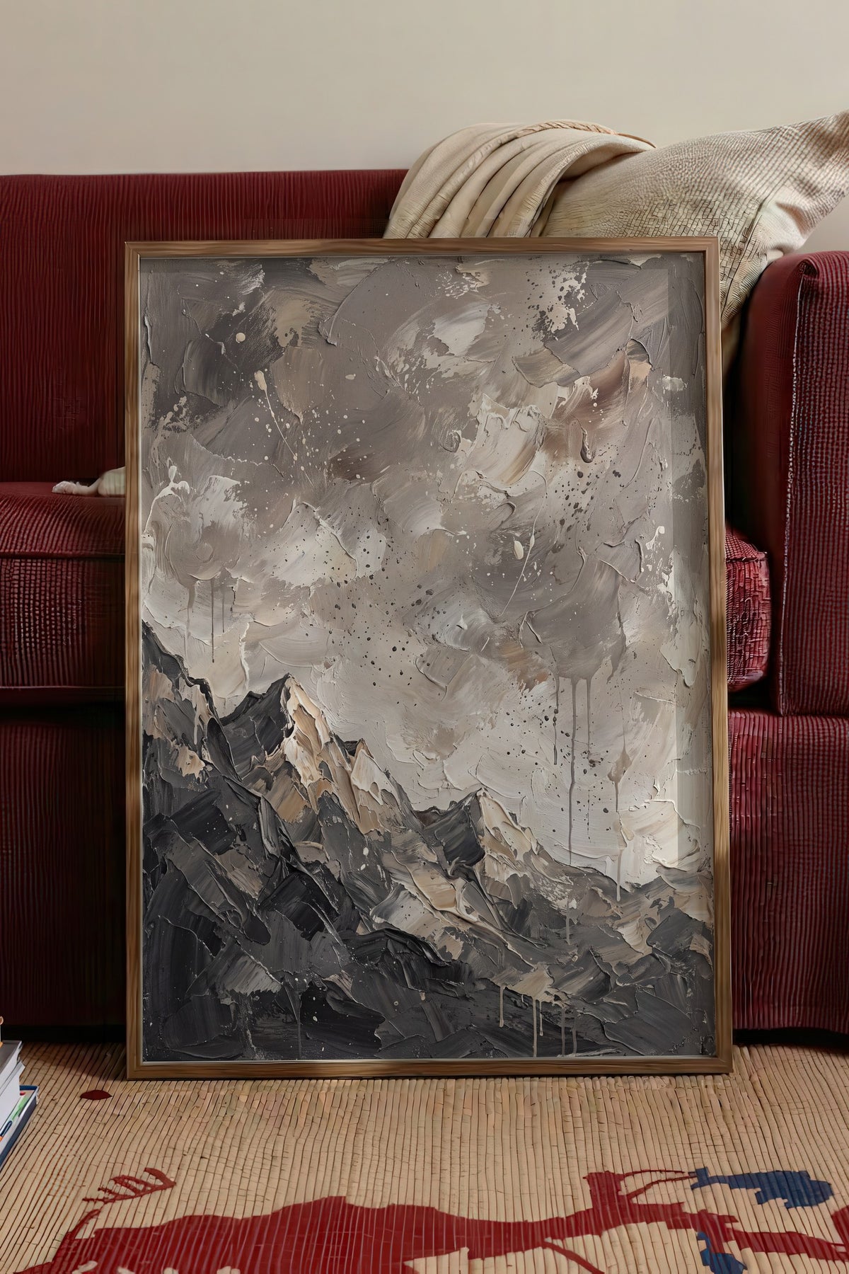 Fırtınalı Zirveler Poster – Kahverengi Çerçeveli Tablo