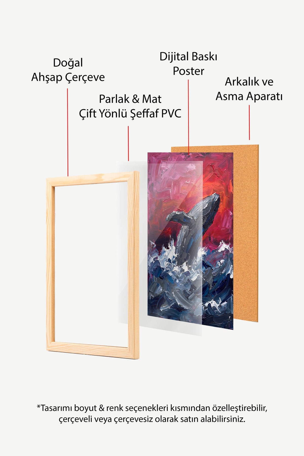 Kızıl Gökyüzünde Sıçrayan Balina Poster – Ahşap Çerçeveli Tablo