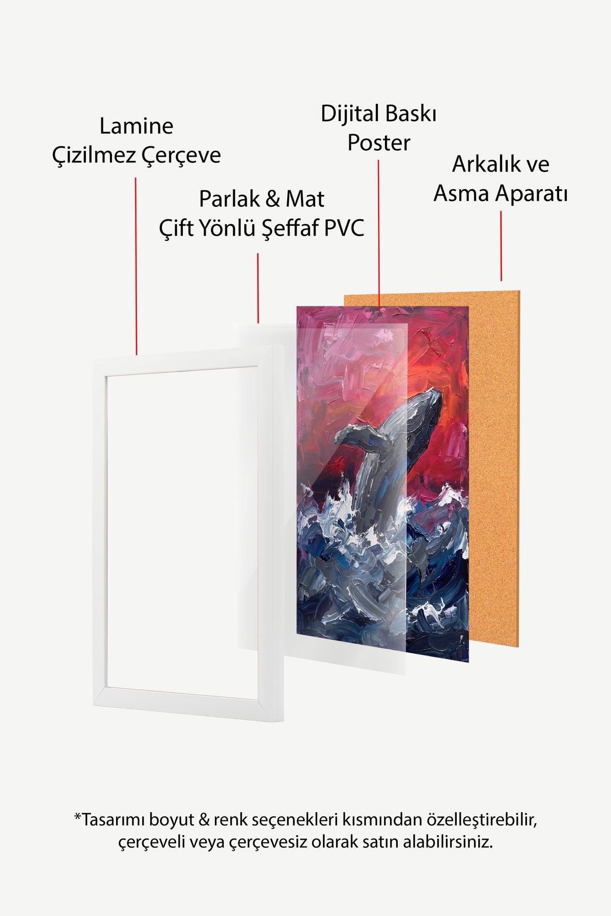 Kızıl Gökyüzünde Sıçrayan Balina Poster – Beyaz Çerçeveli Tablo