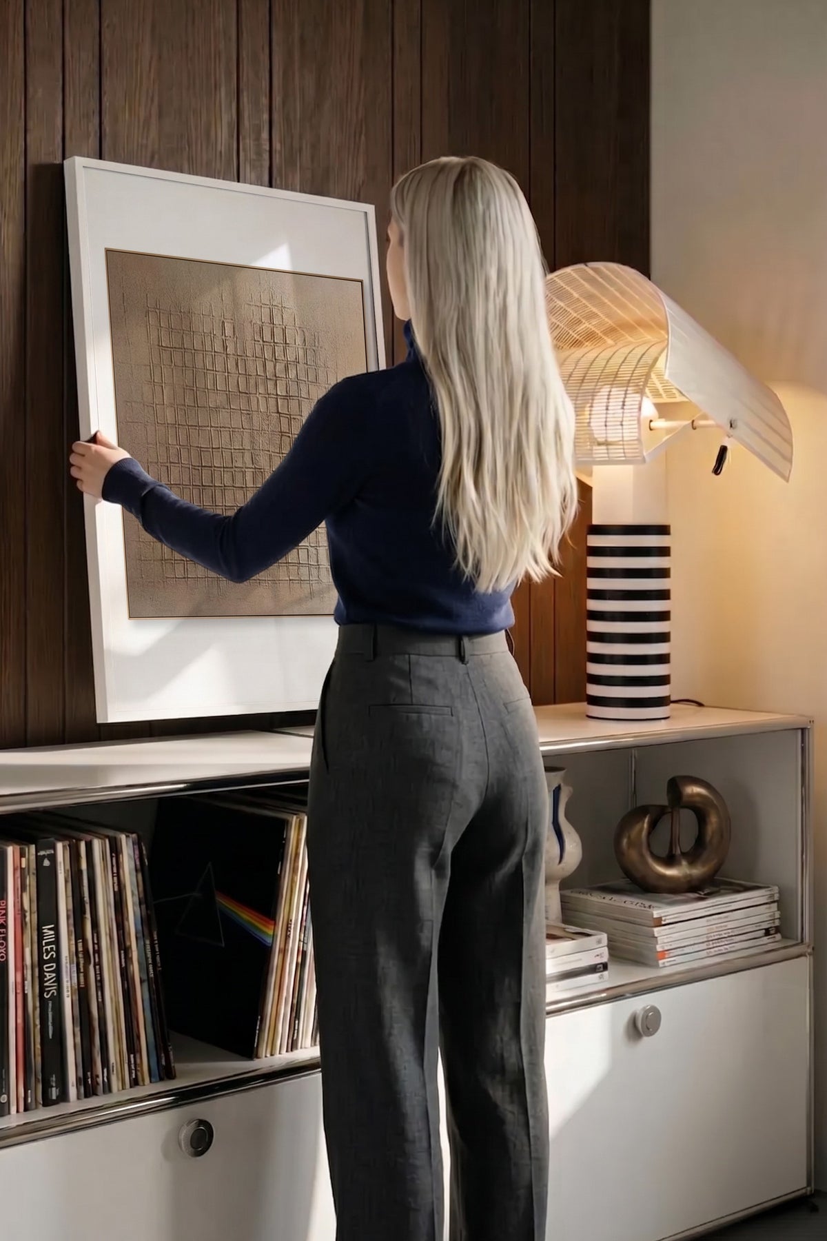 Dokulu Izgara Deseni Poster – Beyaz Çerçeveli Tablo