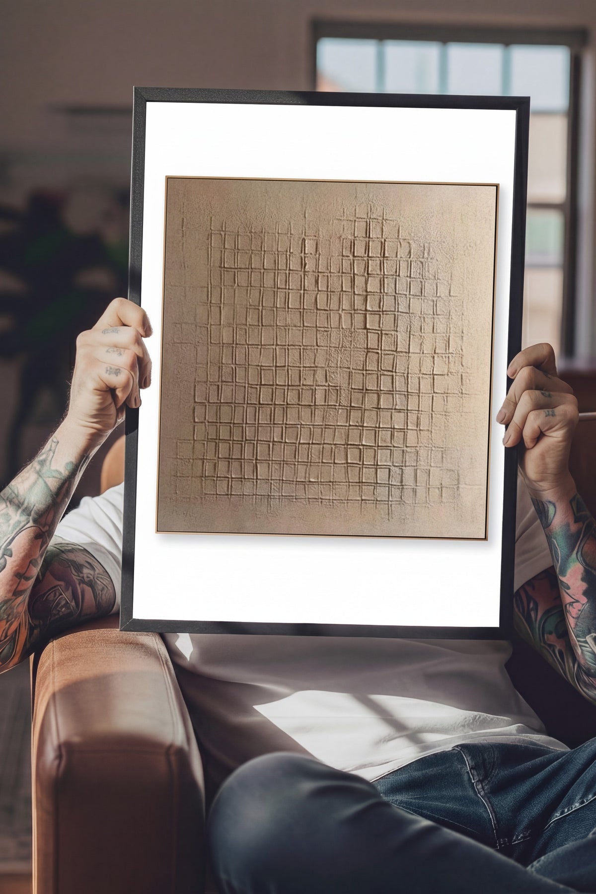 Dokulu Izgara Deseni Poster – Siyah Çerçeveli Tablo