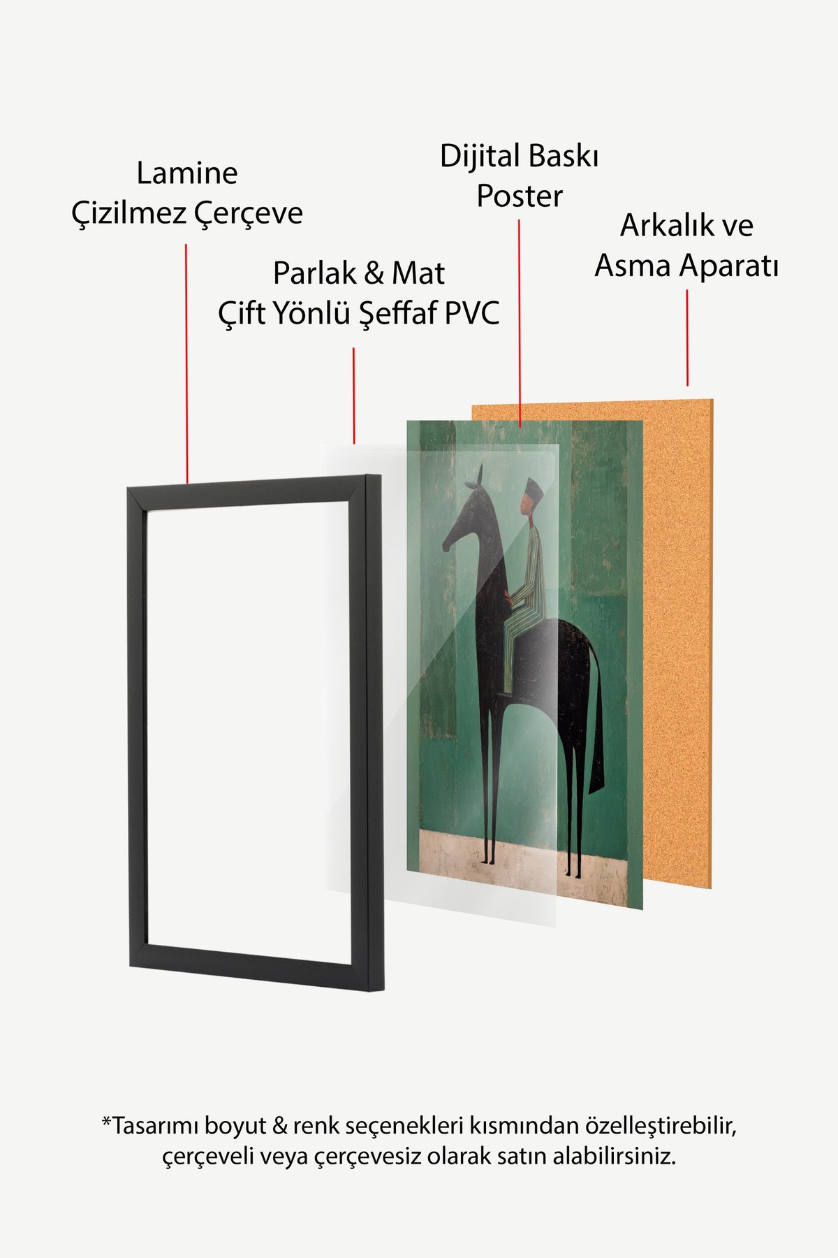 Yeşil Diyarda Atlı Figür Poster – Siyah Çerçeveli Tablo