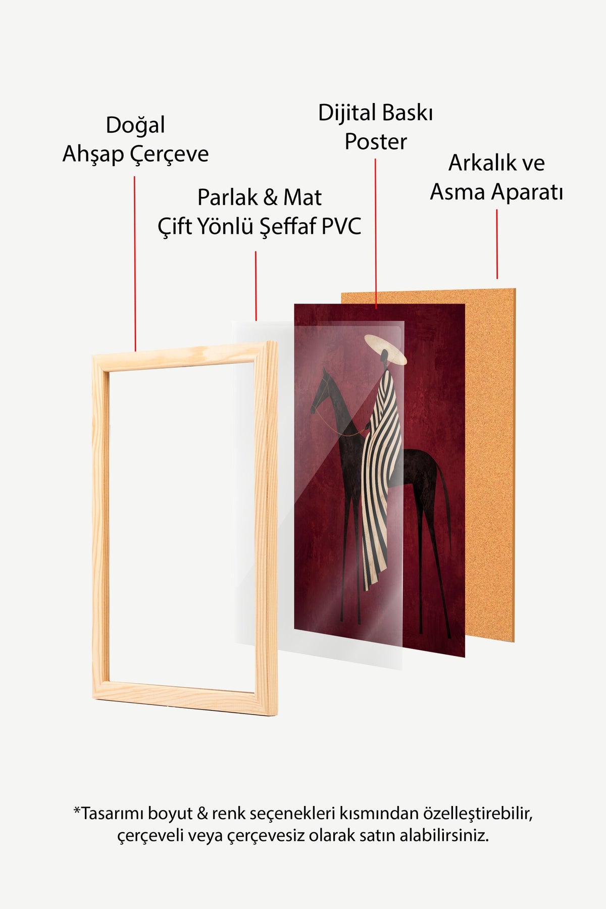 Çizgili Pelerinli Atlı Figür Poster – Ahşap Çerçeveli Tablo