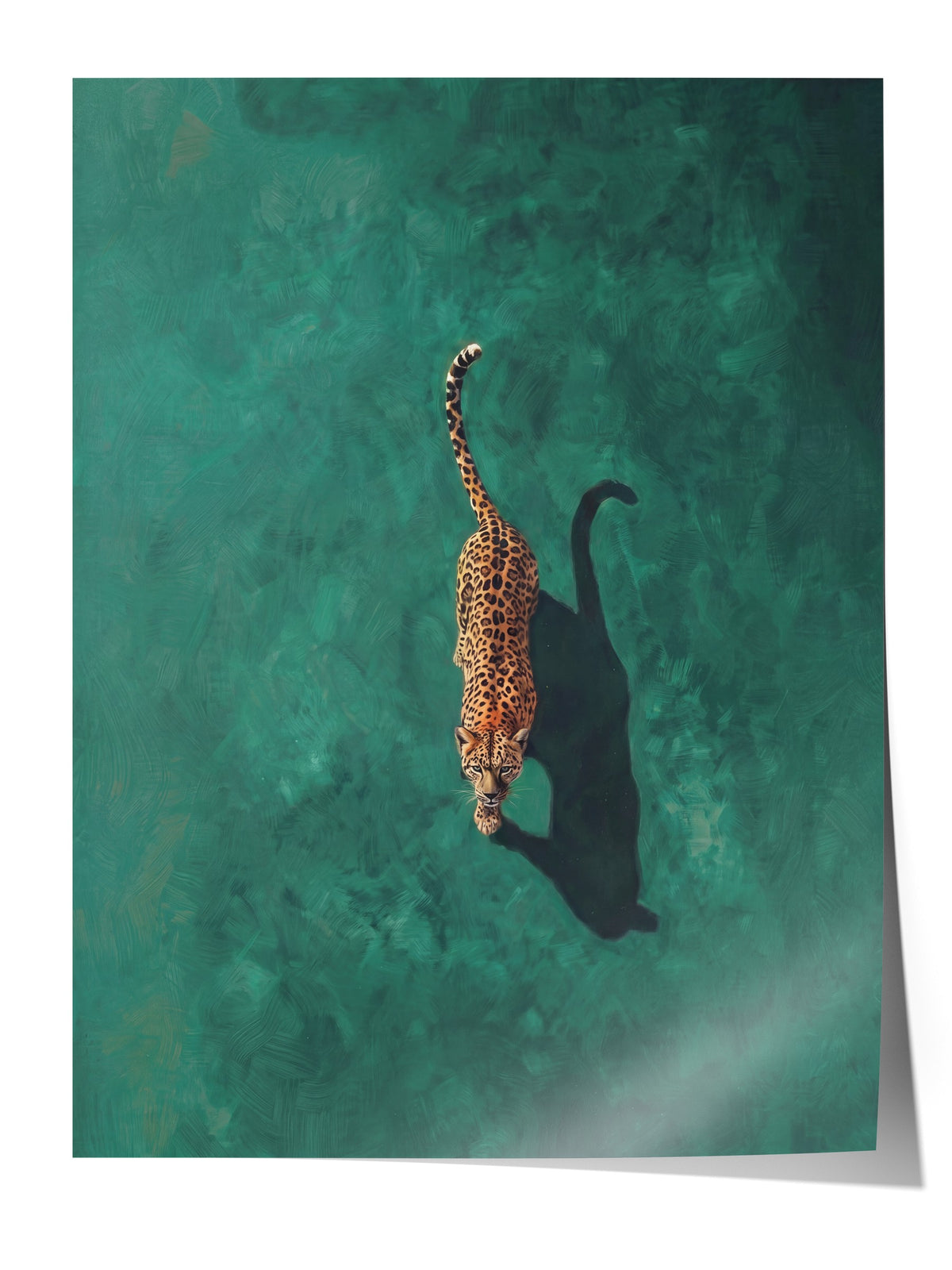 Yeşil Zeminde Yürüyen Leopar Çerçevesiz Poster