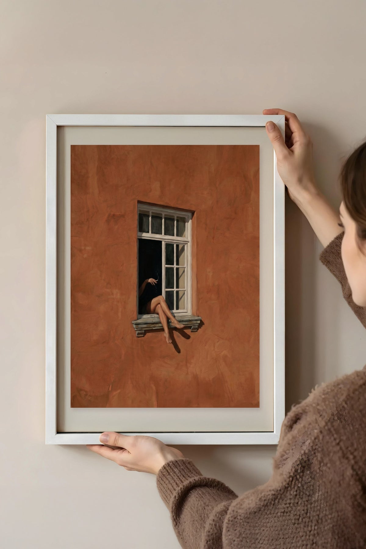 Pencere Kenarında Yalnızlık Poster – Beyaz Çerçeveli Tablo