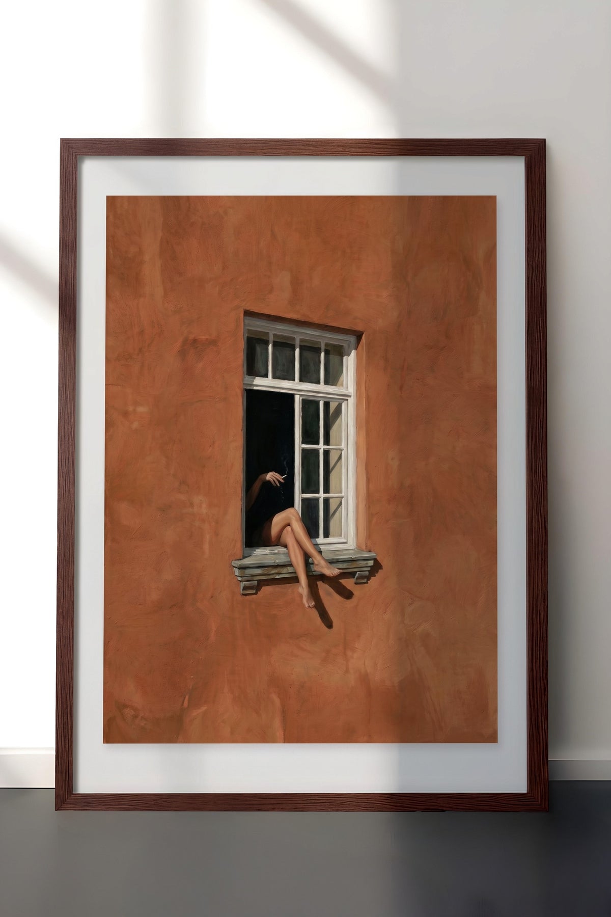 Pencere Kenarında Yalnızlık Poster – Kahverengi Çerçeveli Tablo