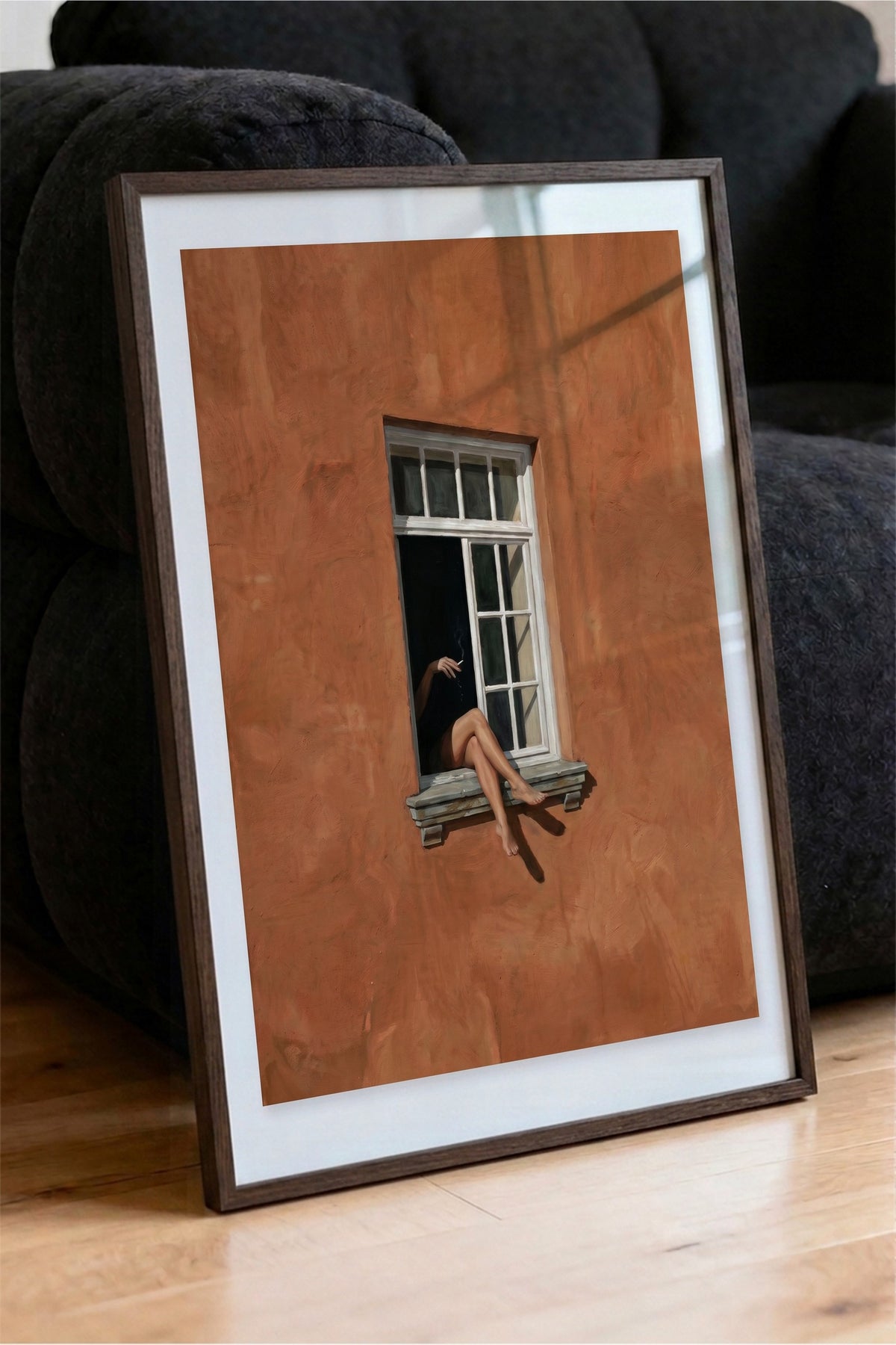 Pencere Kenarında Yalnızlık Poster – Kahverengi Çerçeveli Tablo