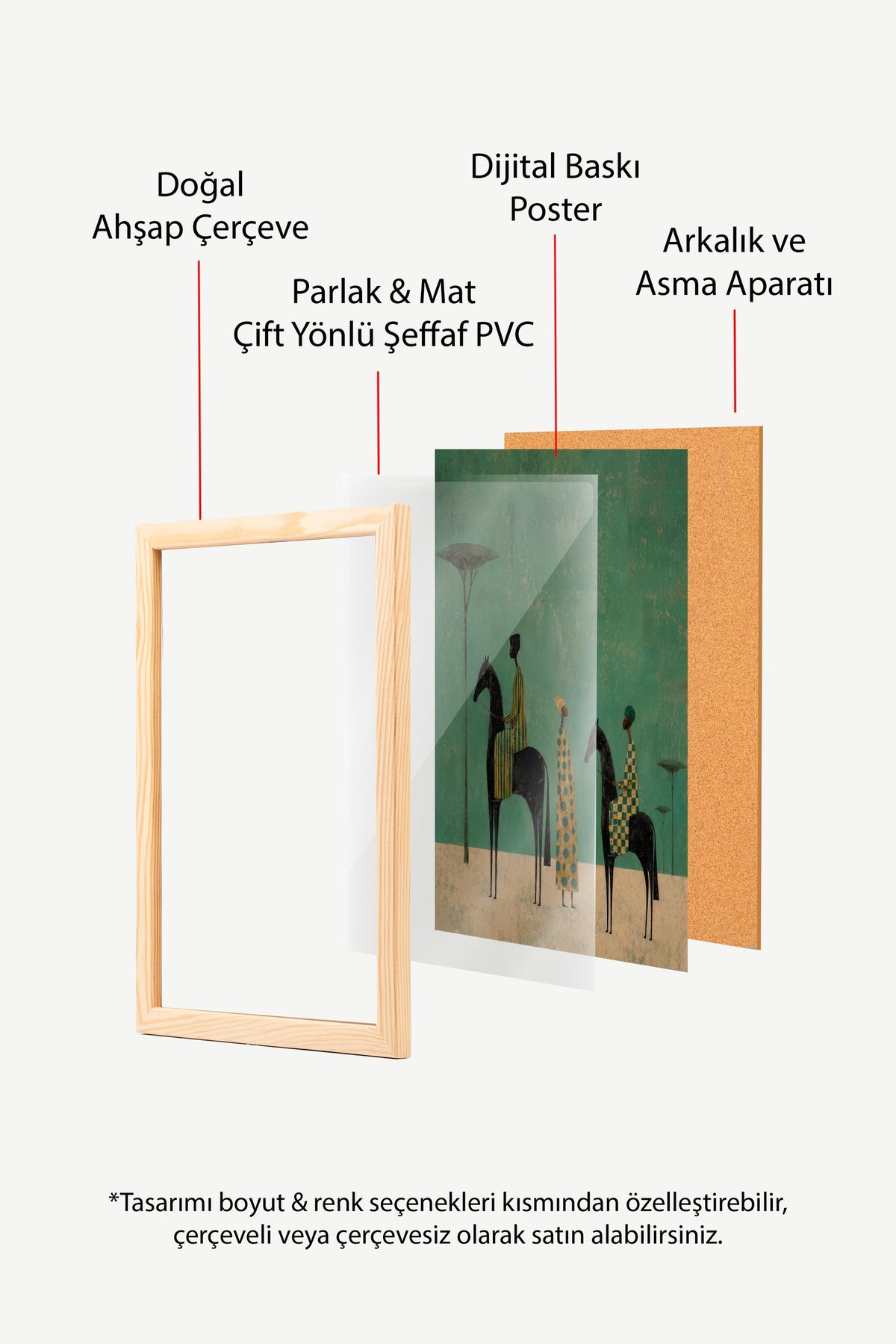 Atlı Figürler ve Palmiye Ağaçları Poster – Ahşap Çerçeveli Tablo