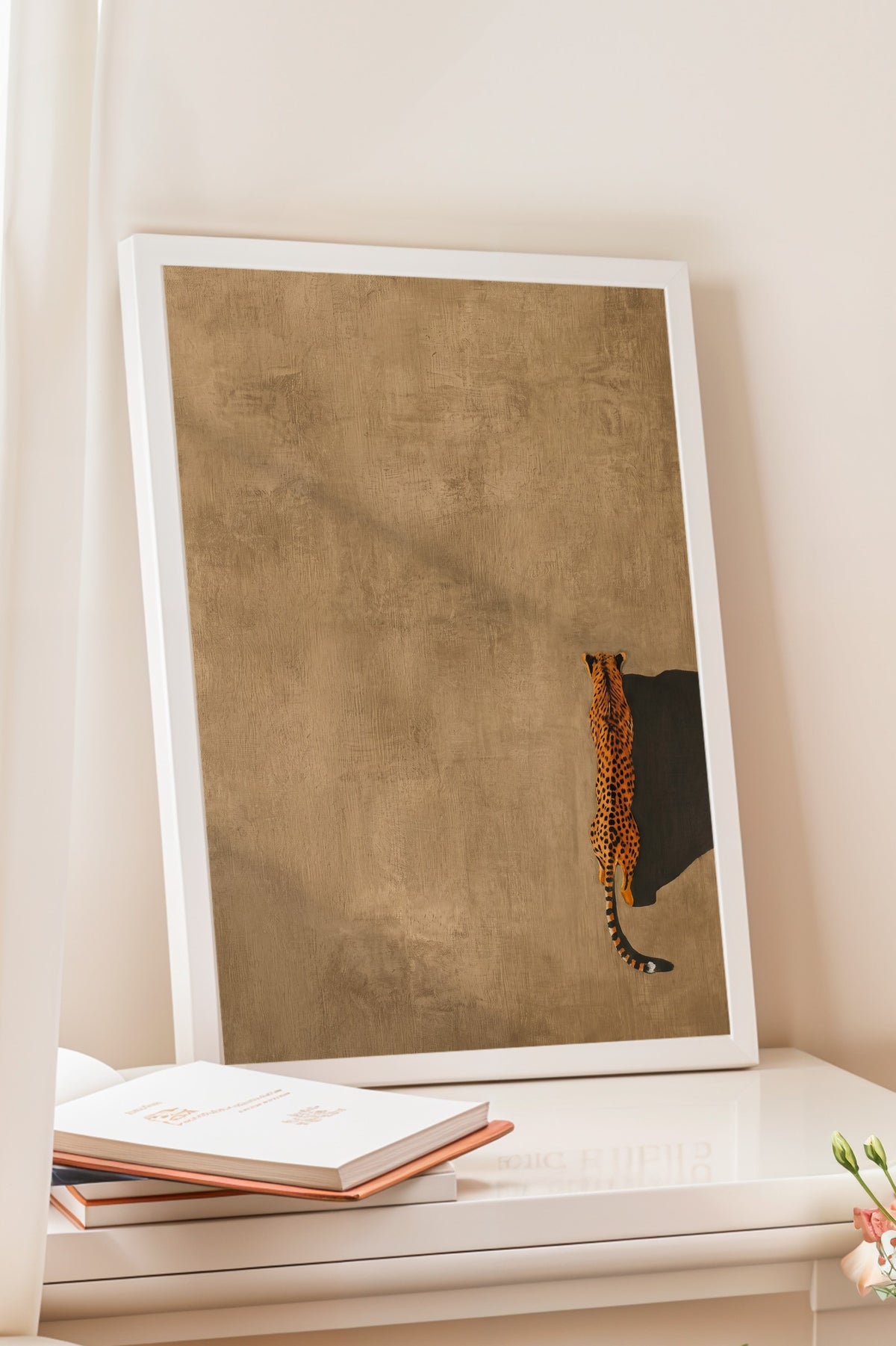 Yürüyen Çita Manzarası Poster – Beyaz Çerçeveli Tablo