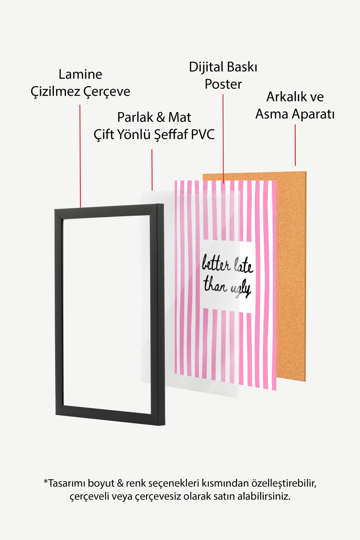 Pembe Çizgili Alıntı Sanatı Poster – Siyah Çerçeveli Tablo