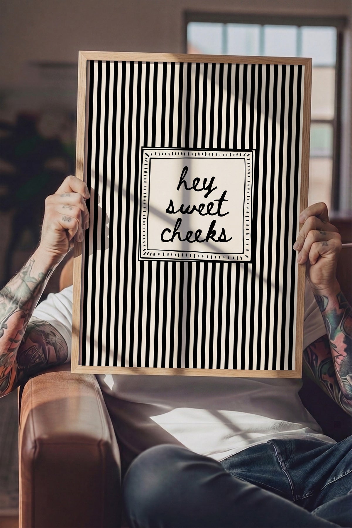 Şeker Yanaklar Çizgili Tipografi Poster – Ahşap Çerçeveli Tablo