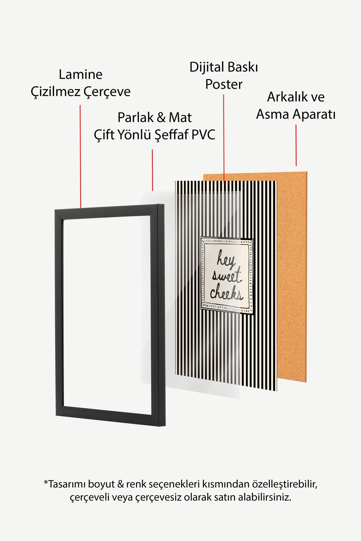 Şeker Yanaklar Çizgili Tipografi Poster – Siyah Çerçeveli Tablo