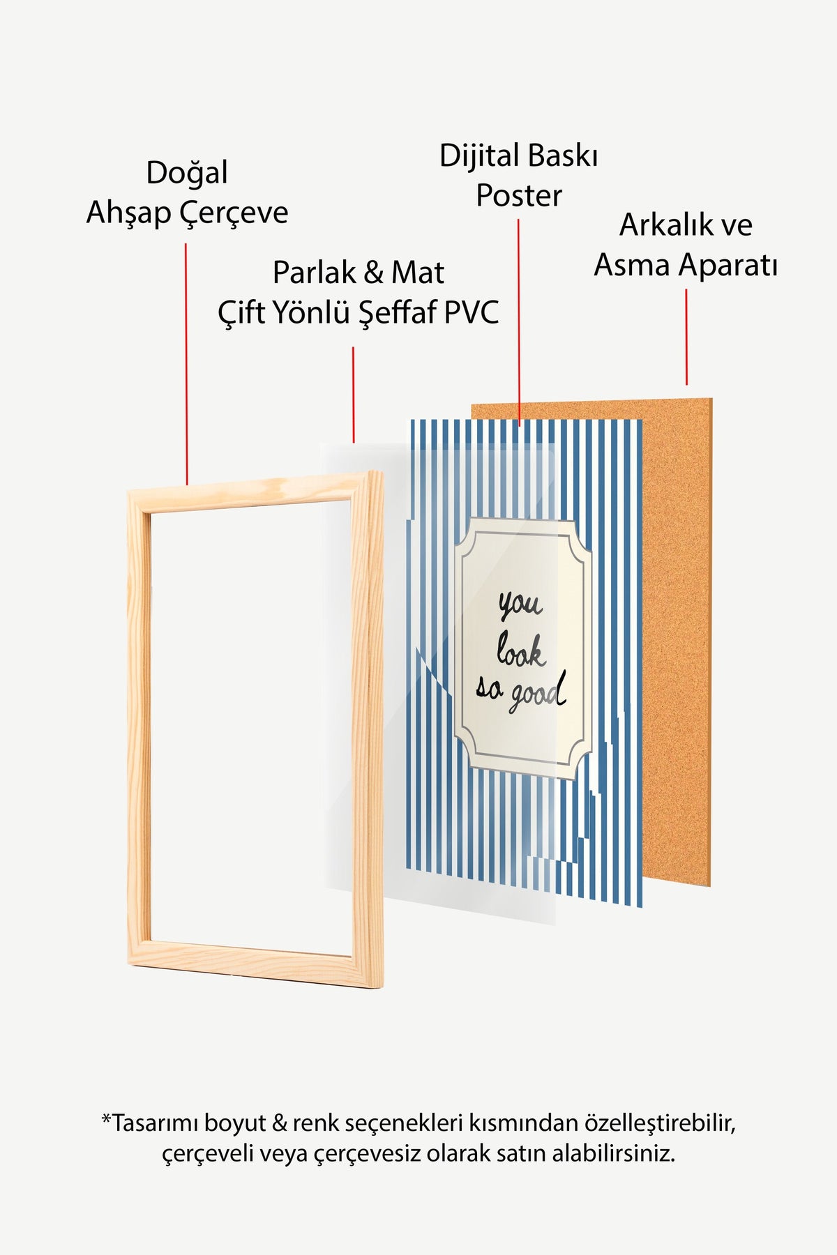 Çizgili Tipografi Kartı Poster – Ahşap Çerçeveli Tablo