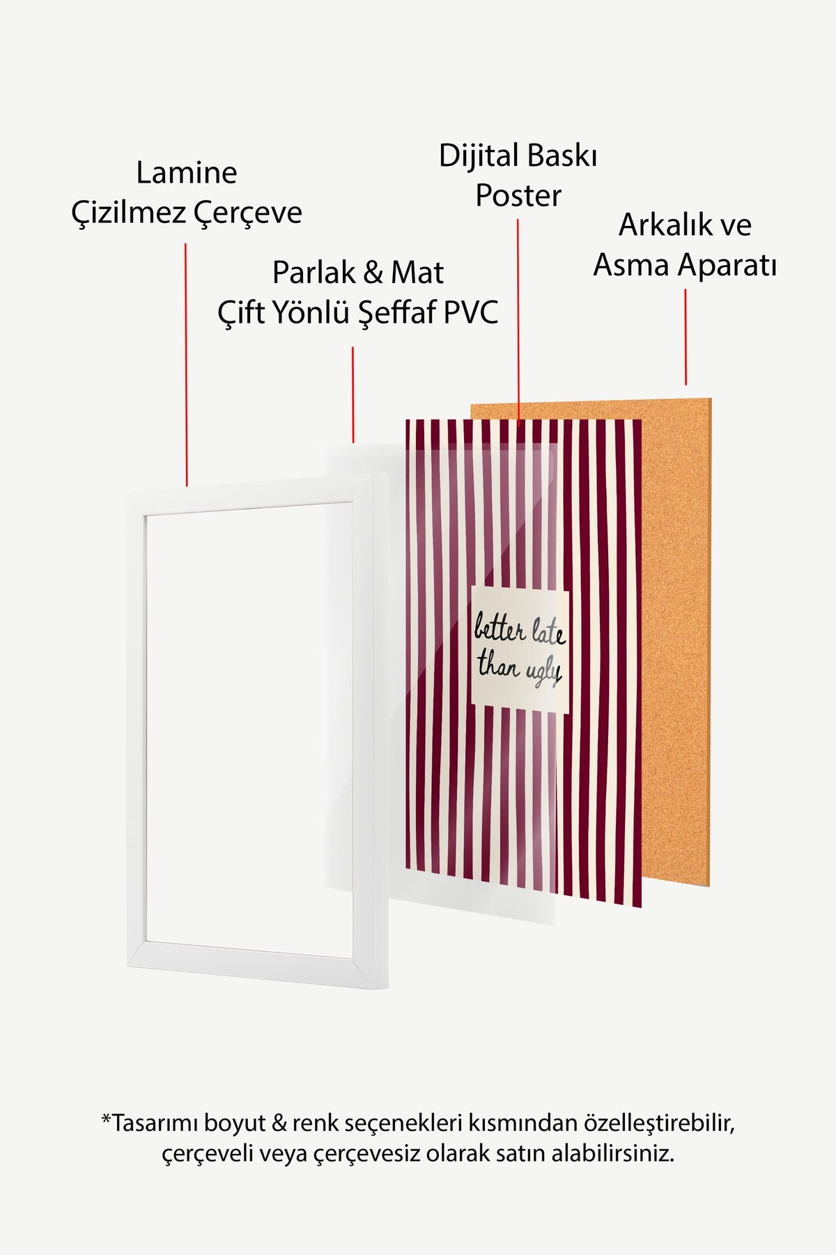 Çizgili Zeminde Esprili Söz Poster – Beyaz Çerçeveli Tablo