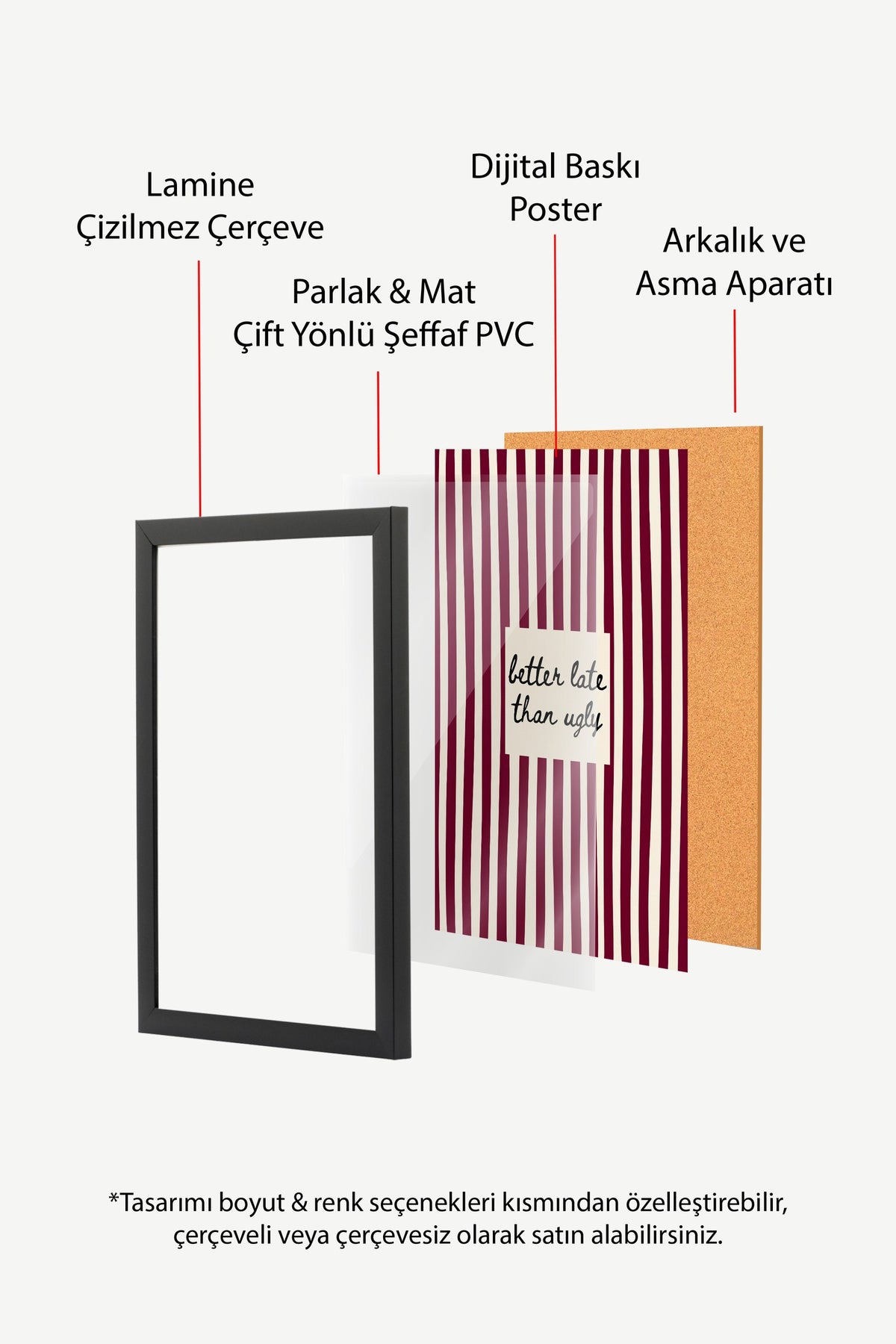 Çizgili Zeminde Esprili Söz Poster – Siyah Çerçeveli Tablo