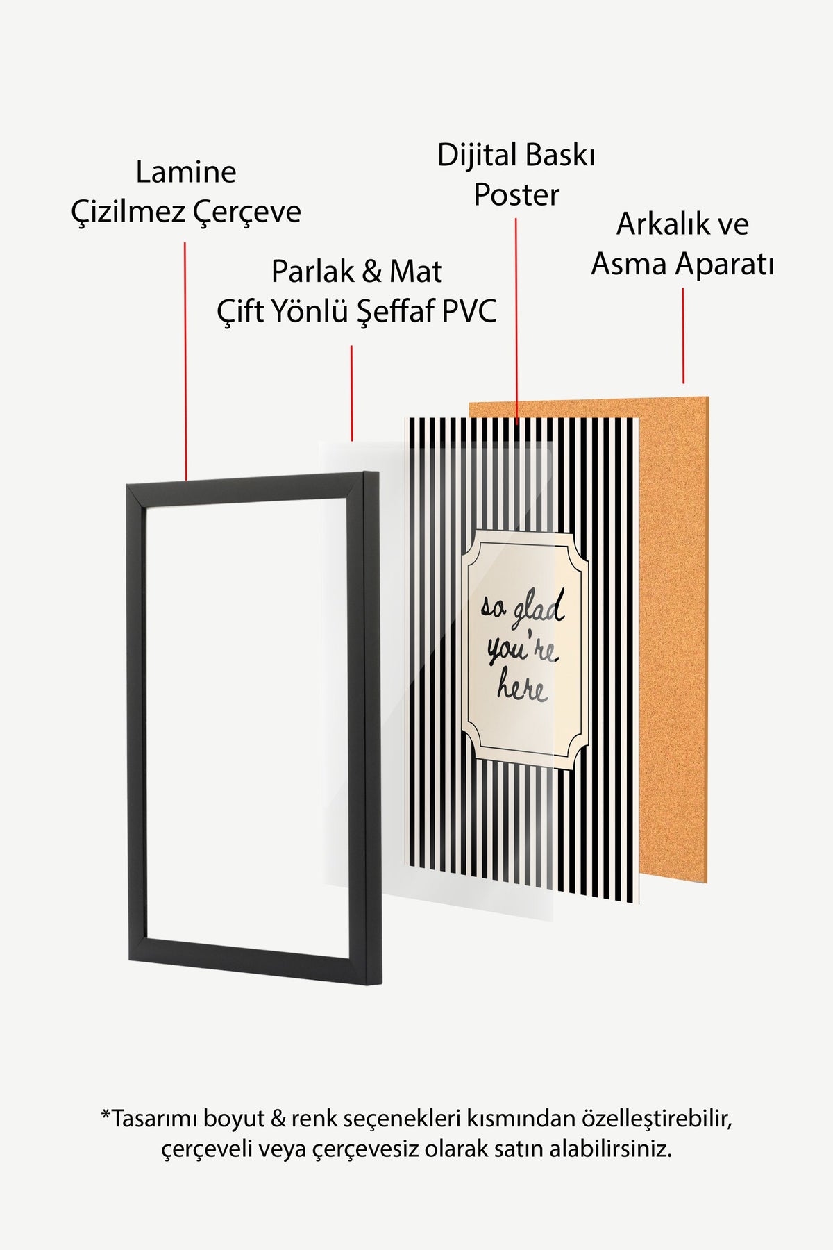 Çizgili Zeminde Hoş Geldin Yazısı Poster – Siyah Çerçeveli Tablo