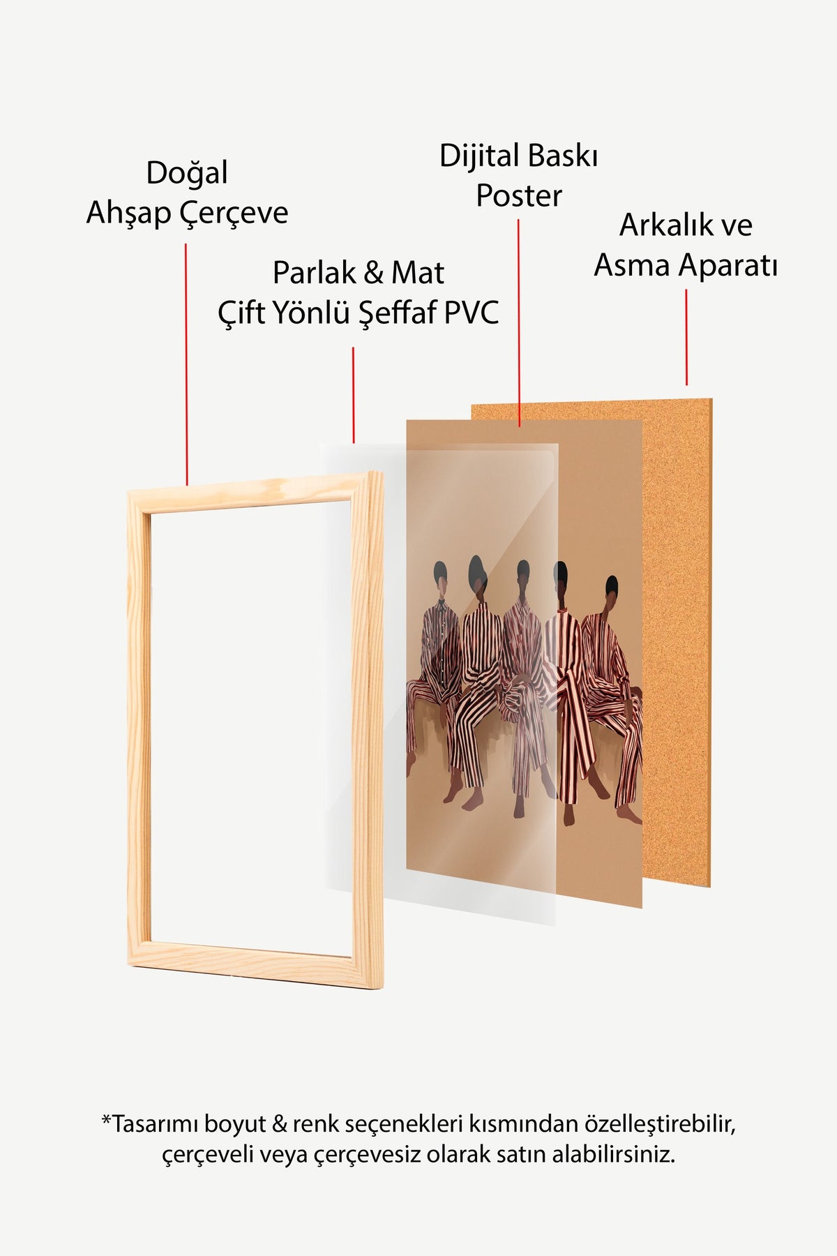 Çizgili Desenli Beş Figür Kompozisyonu Poster – Ahşap Çerçeveli Tablo
