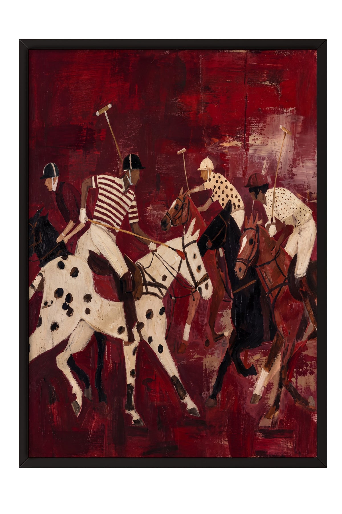 Kırmızı Zeminde Polo Oyuncuları Poster – Siyah Çerçeveli Tablo