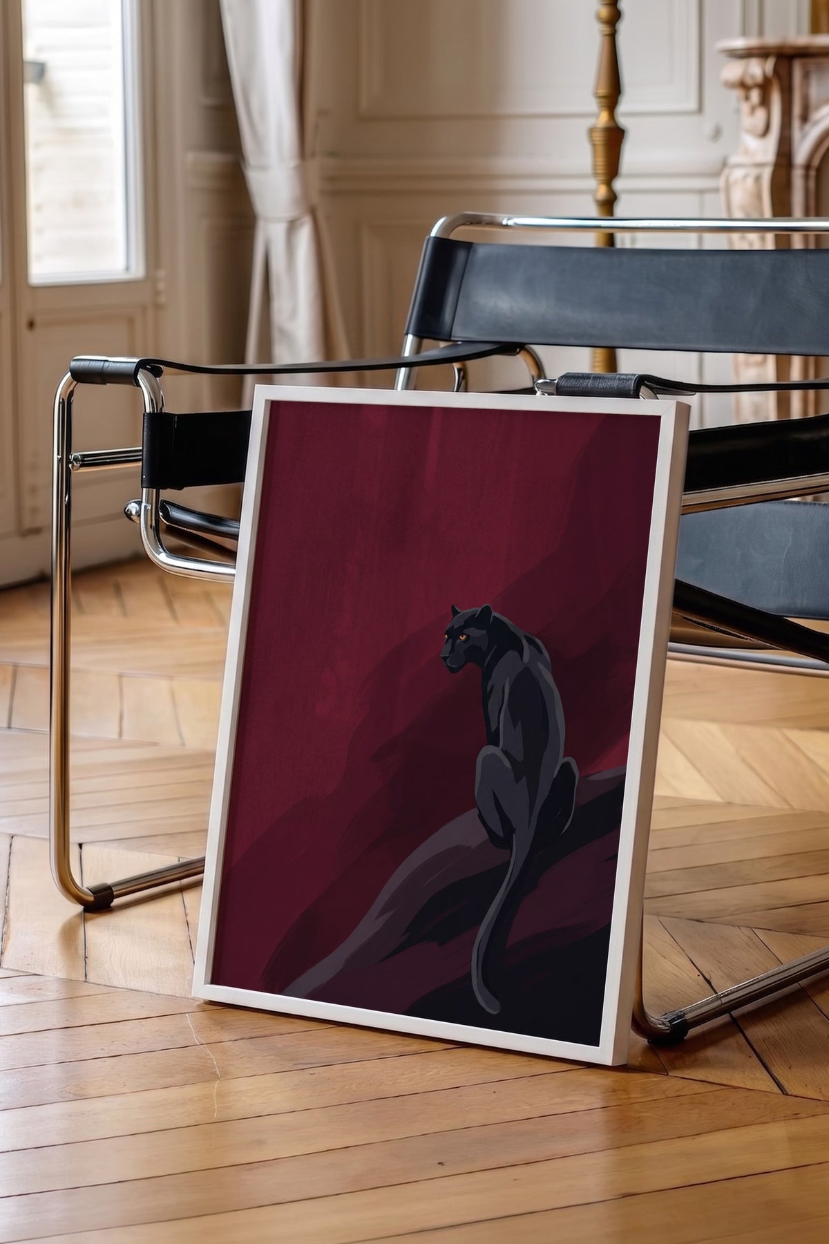 Kızıl Gecede Panter Poster – Beyaz Çerçeveli Tablo