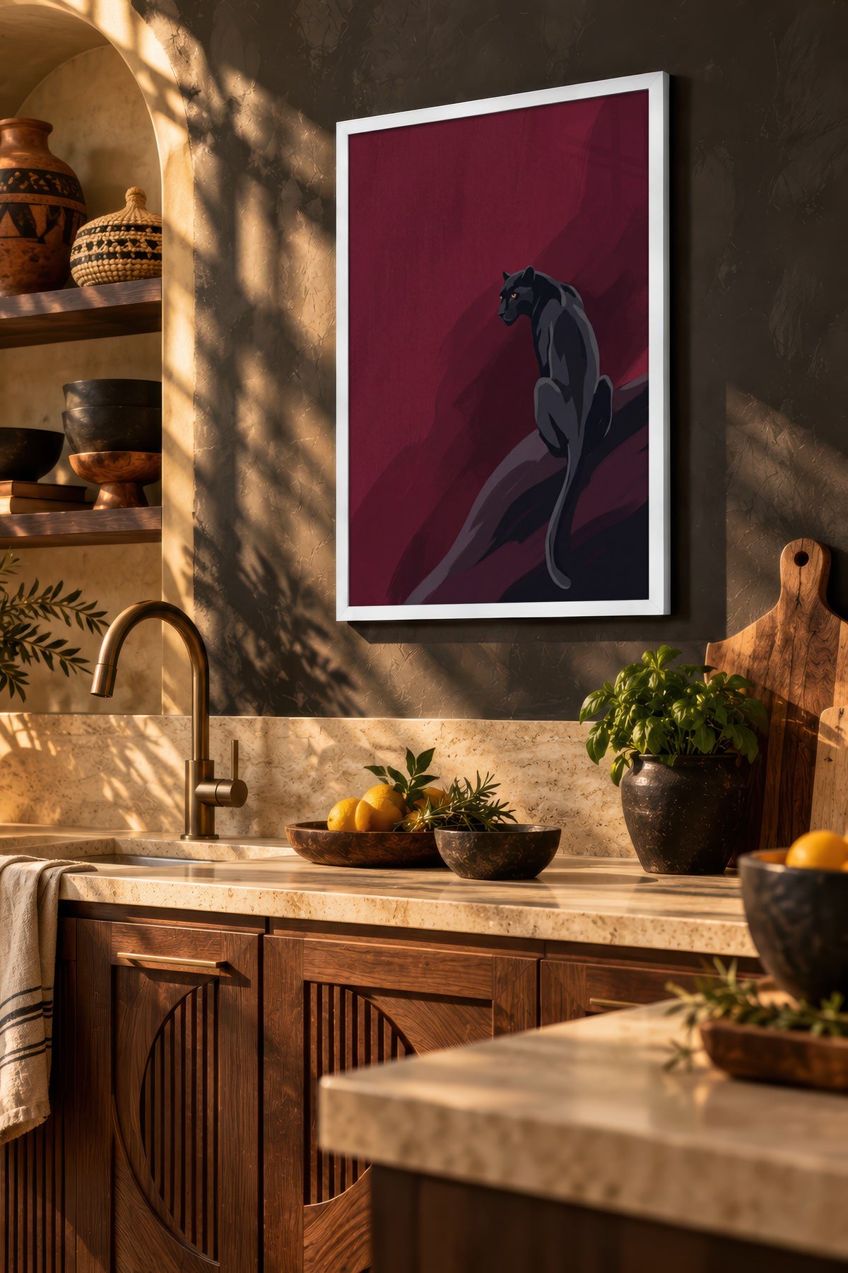Kızıl Gecede Panter Poster – Beyaz Çerçeveli Tablo