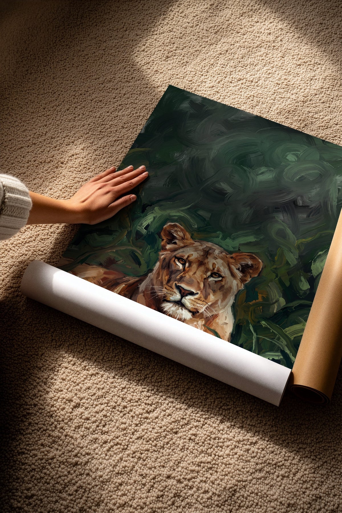 Yeşilliklerin İçinde Dişi Aslan Çerçevesiz Poster
