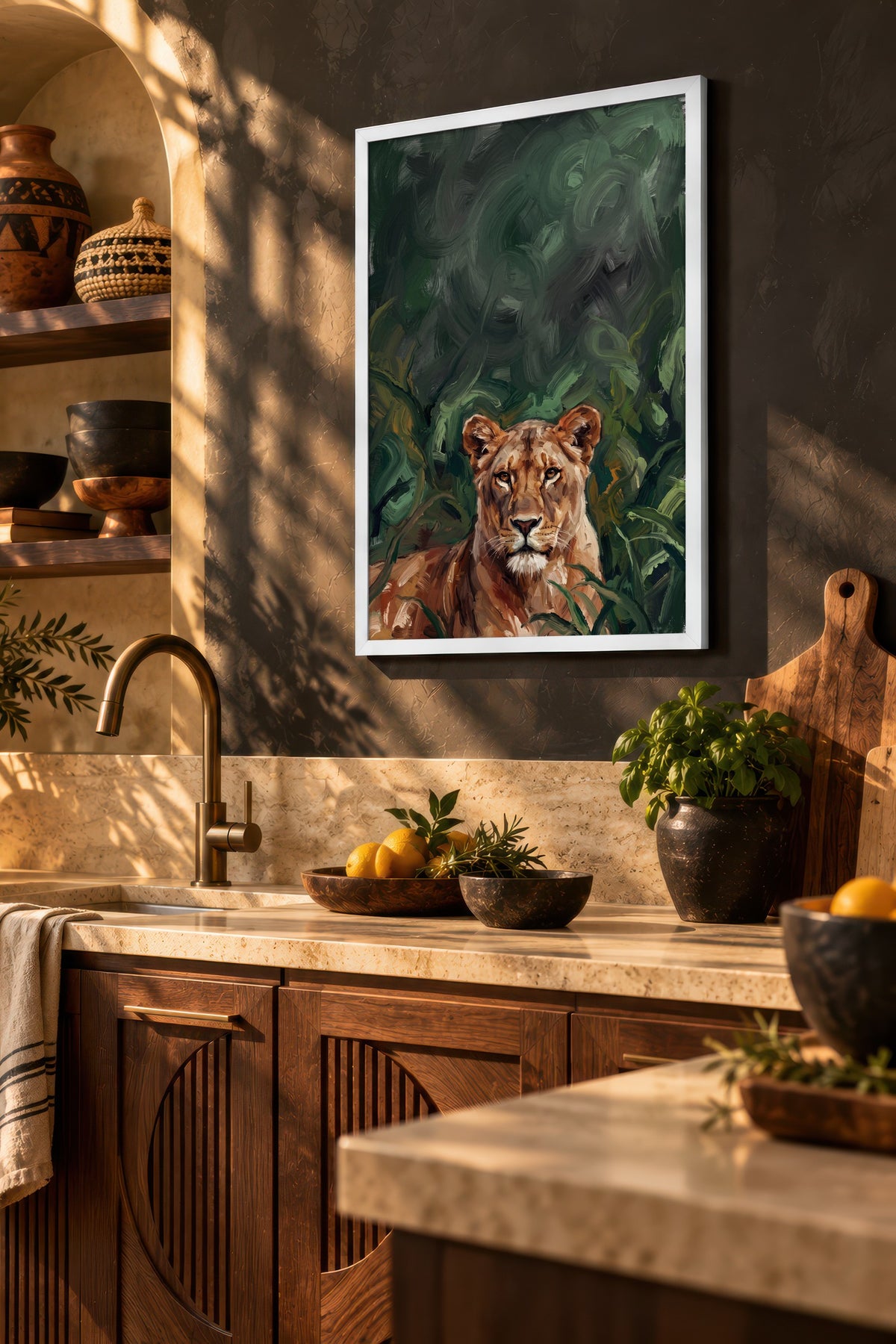 Ormanın Derinliklerindeki Aslan Poster – Beyaz Çerçeveli Tablo