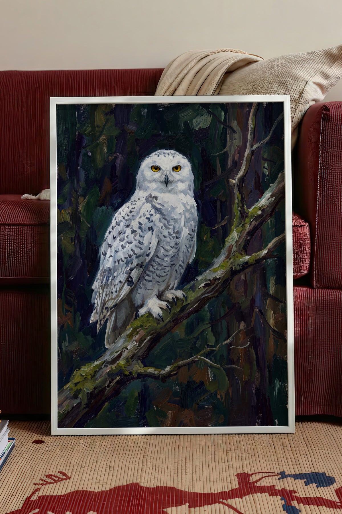 Kar Baykuşu Portresi Poster – Beyaz Çerçeveli Tablo