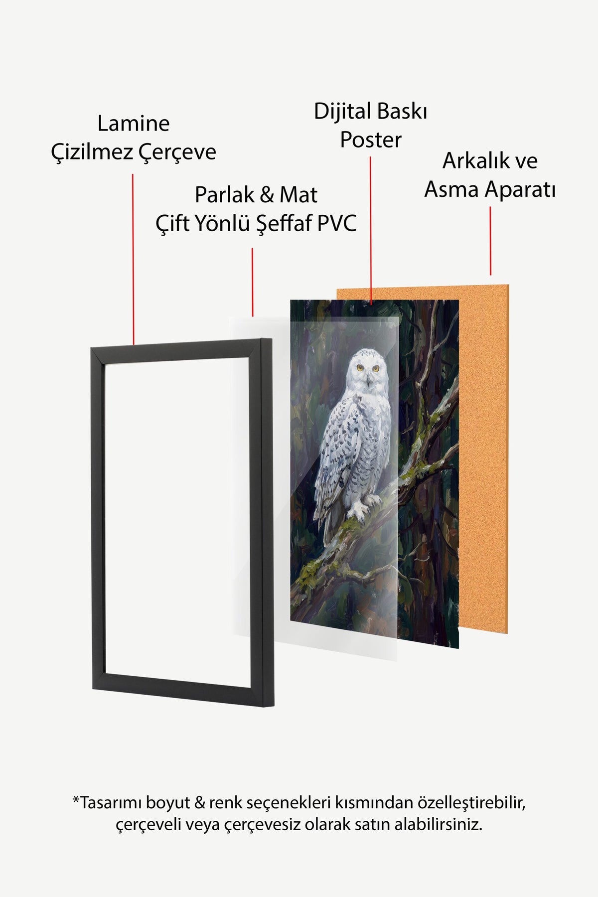 Kar Baykuşu Portresi Poster – Siyah Çerçeveli Tablo